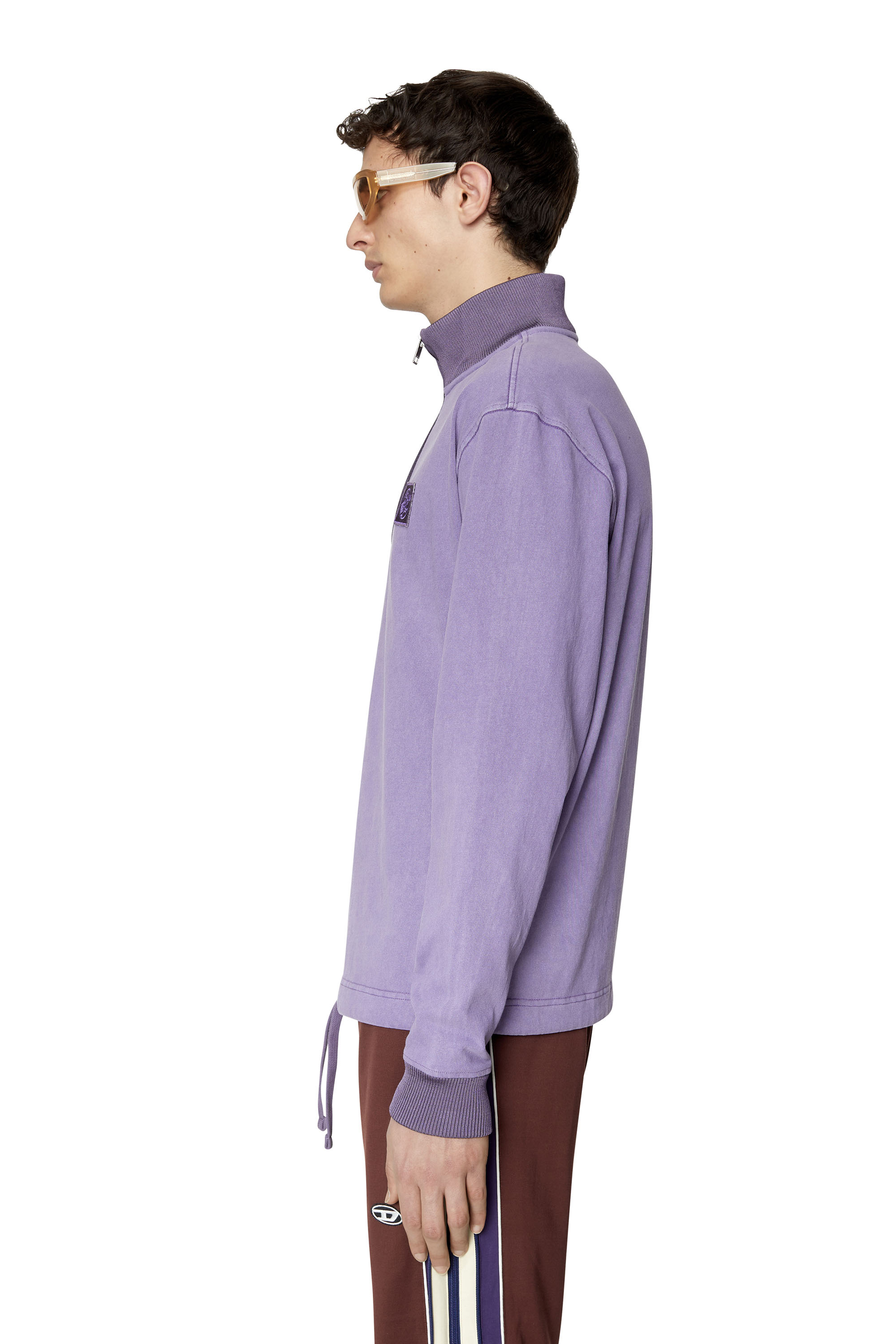 Diesel - S-ARAGON, Man's Garment-dyed half-zip top in Dark Violet - 6