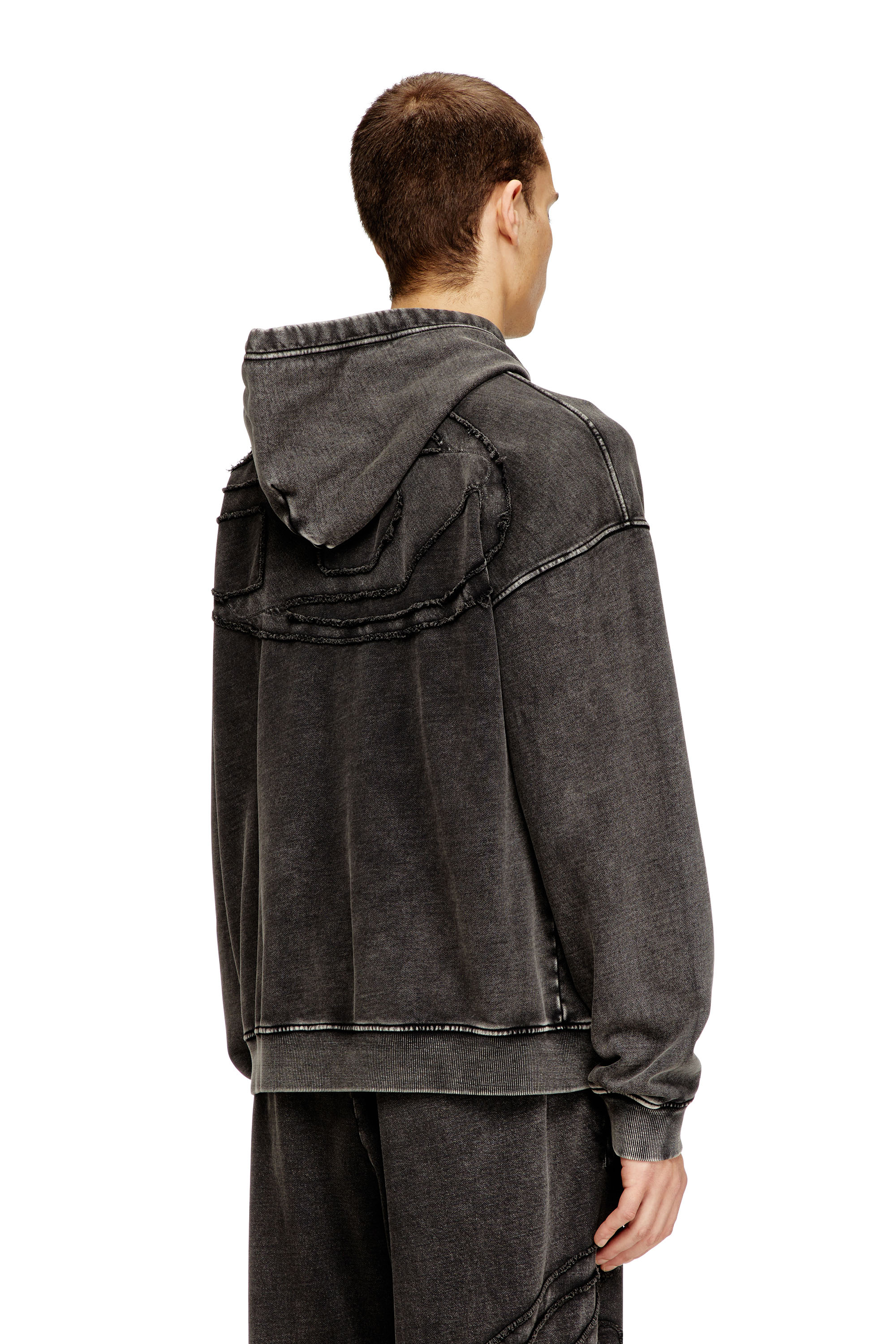 Diesel - S-BOXT-HOOD-DEN, Male's Hoodie with raw-cut back patch in Dark Grey - 4