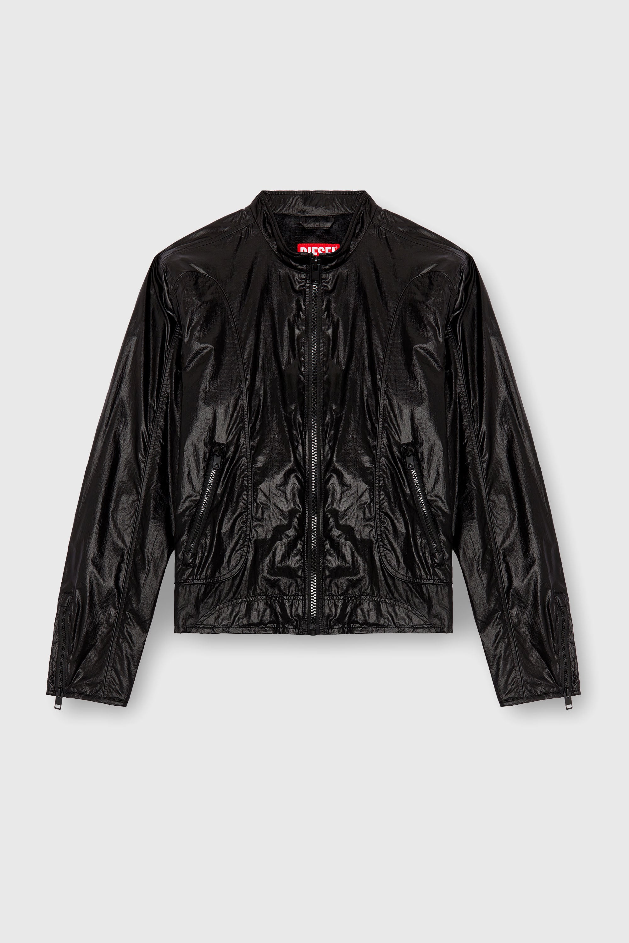 Diesel - J-CLAYS, Male's Biker jacket in shiny ripstop in Black - 2