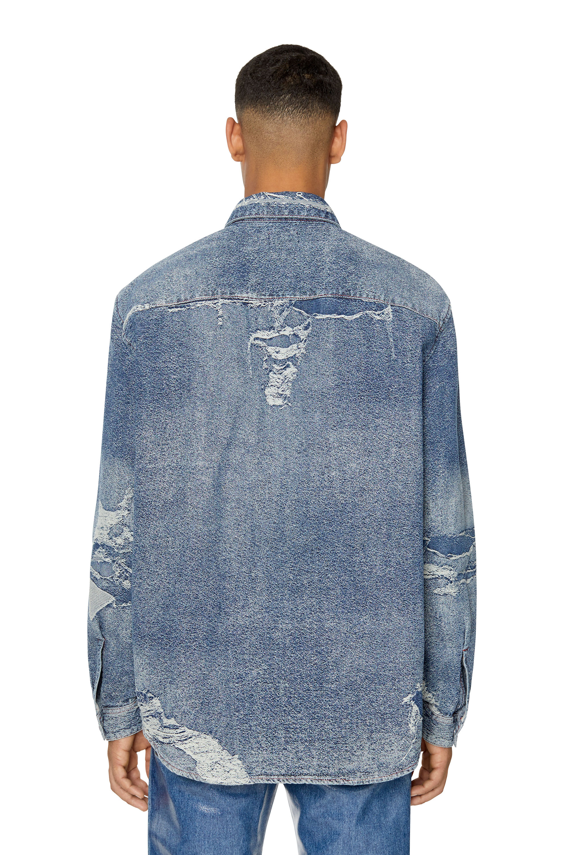 Diesel - D-SIMPLY-OVER, Man's Jacquard shirt with trompe l'oeil effect in Light Blue - 5