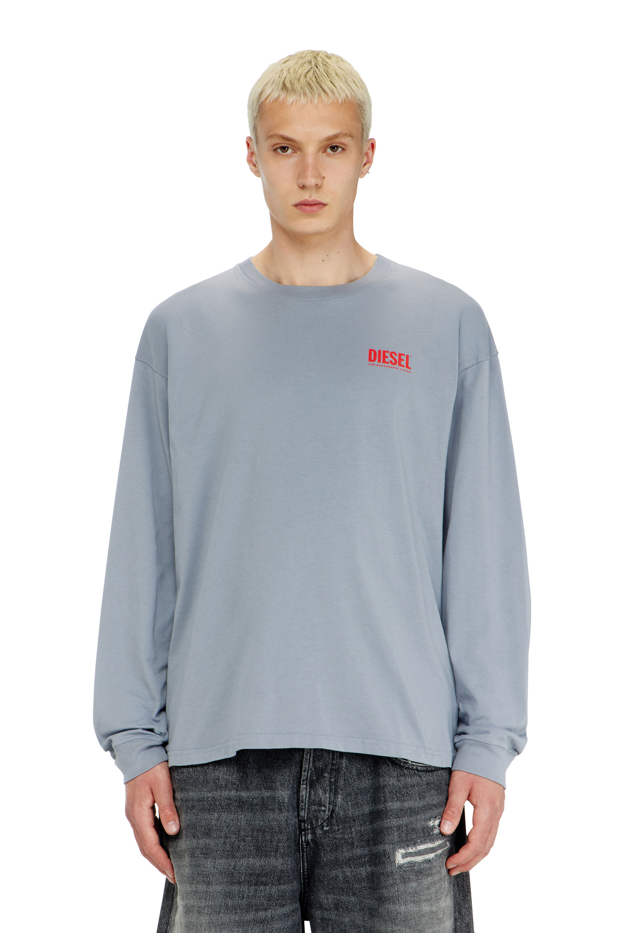 Diesel - T-BOXT-LS-BISK, Man's Relaxed long-sleeve T-shirt with Biscotto logo in Light Blue - 1