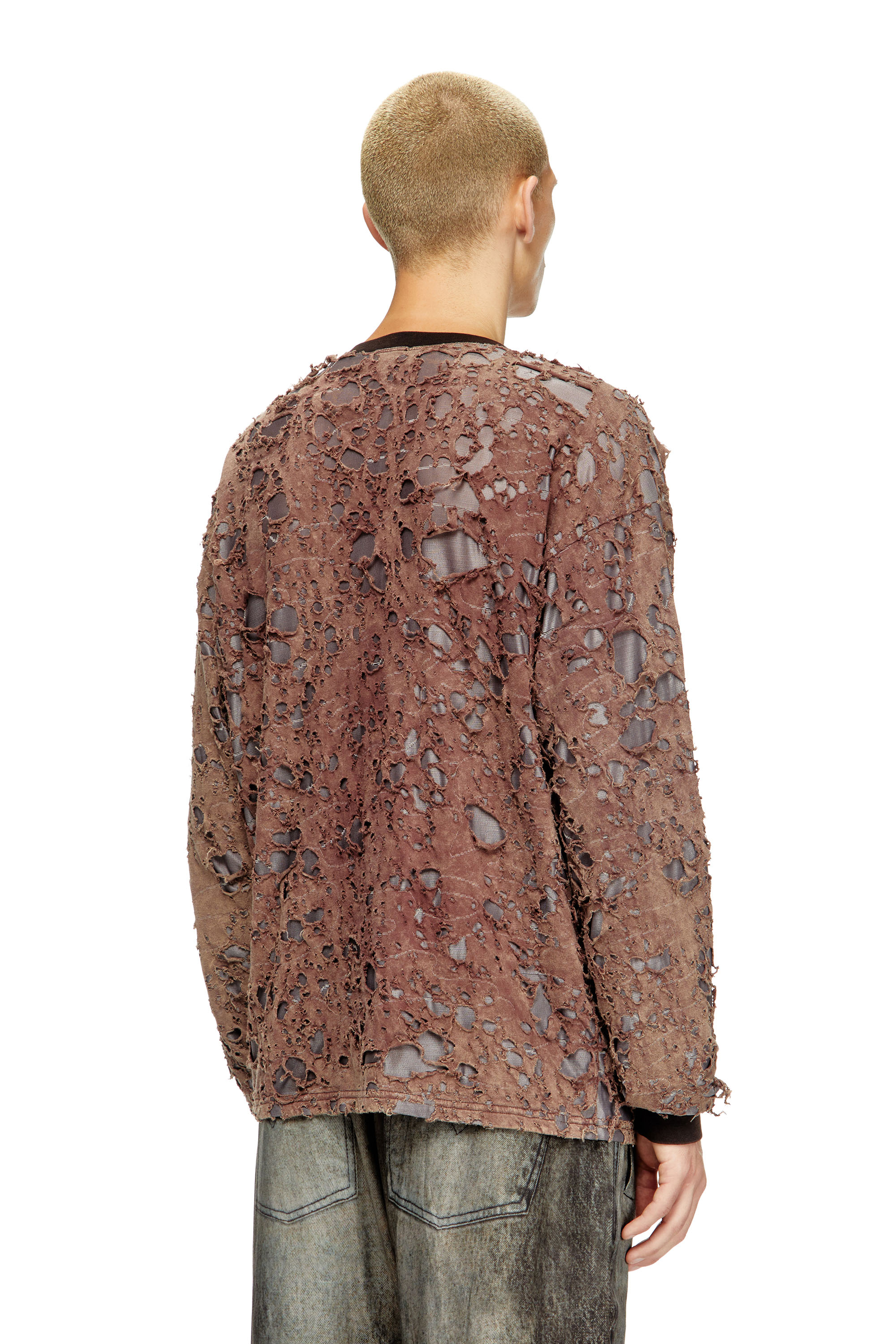 Diesel - T-OVERT, T-shirt à manches longues en jersey destroyed Homme in Marron - 4