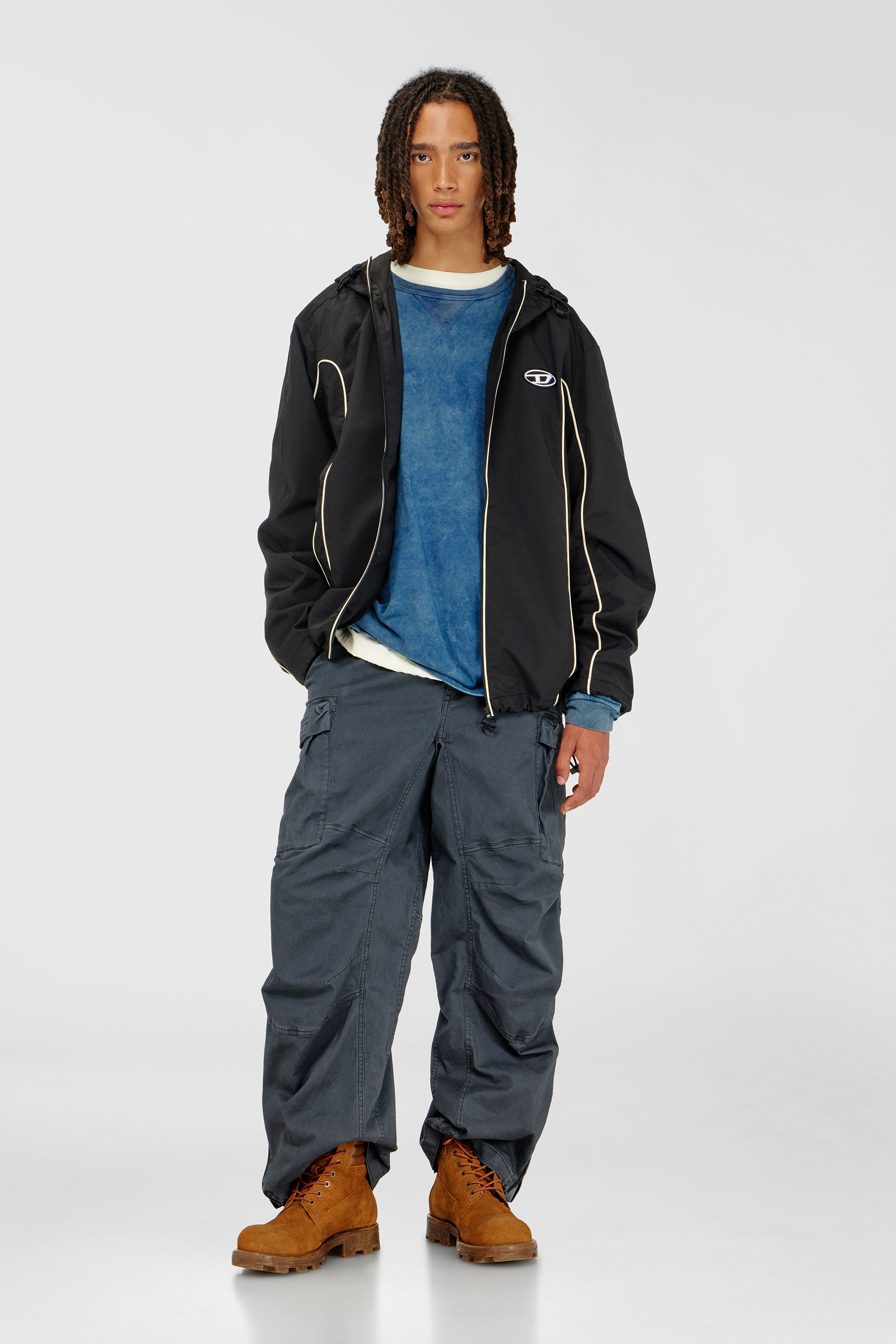 Diesel - J-HIVES, Man's Windbreaker with contrast piping in Black - 2