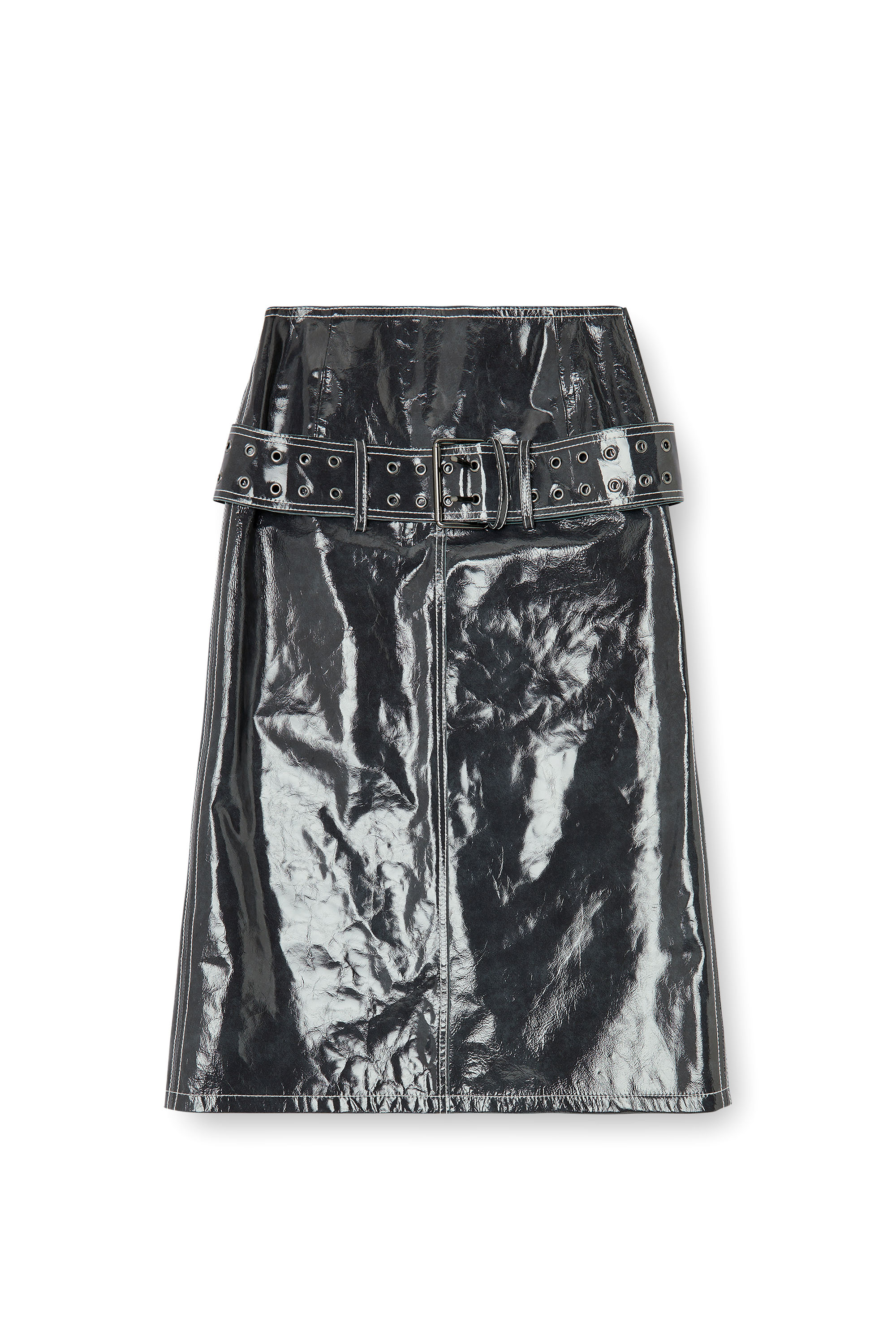 Diesel - L-ASCAR, Jupe midi en cuir verni avec ceinture Femme in Gris - 3