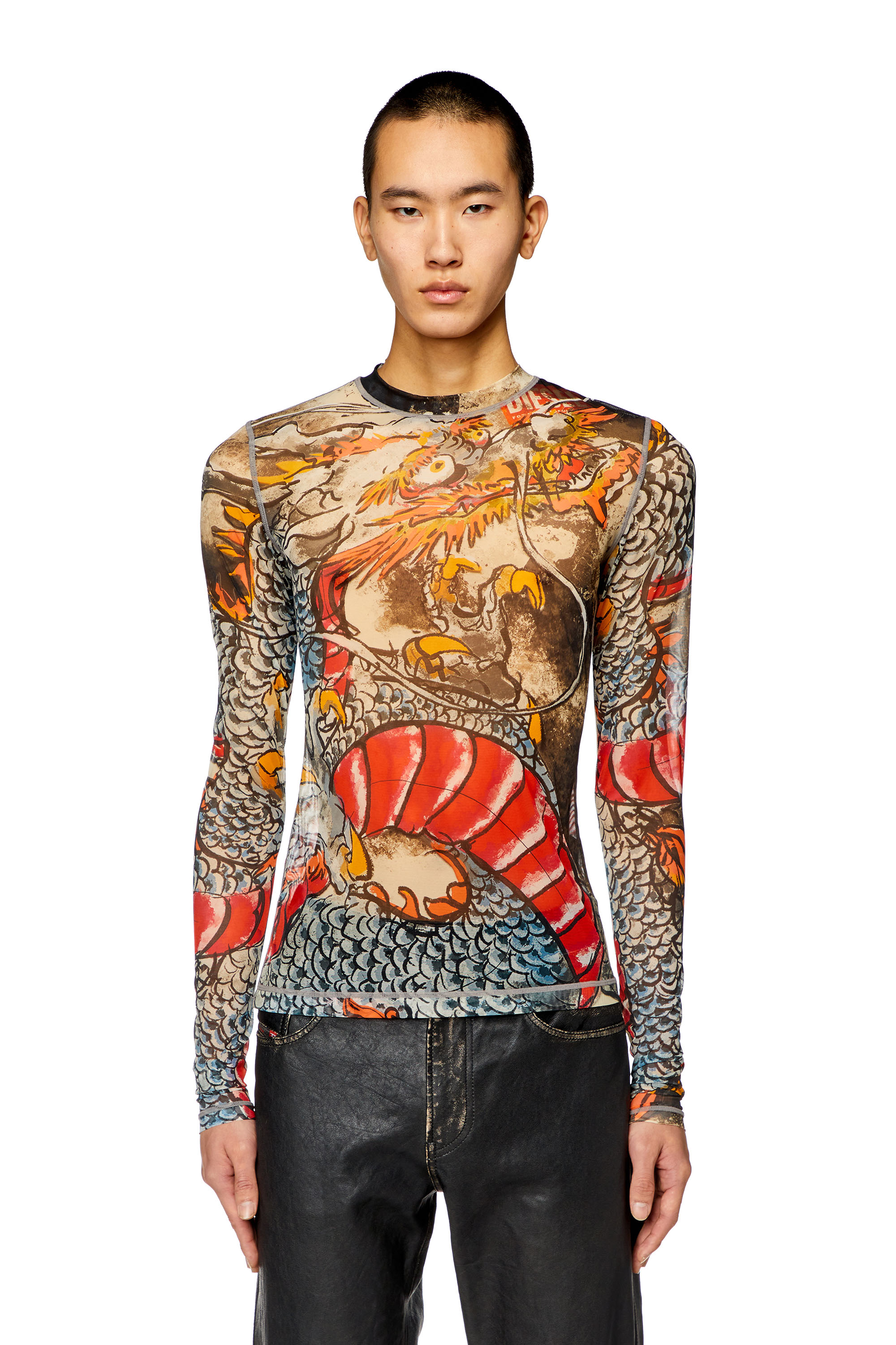 GQ602◇JELADO : 24ss 391SB Overall ◇XXL Women's Mesh top with Dragon print | Multicolor | Diesel