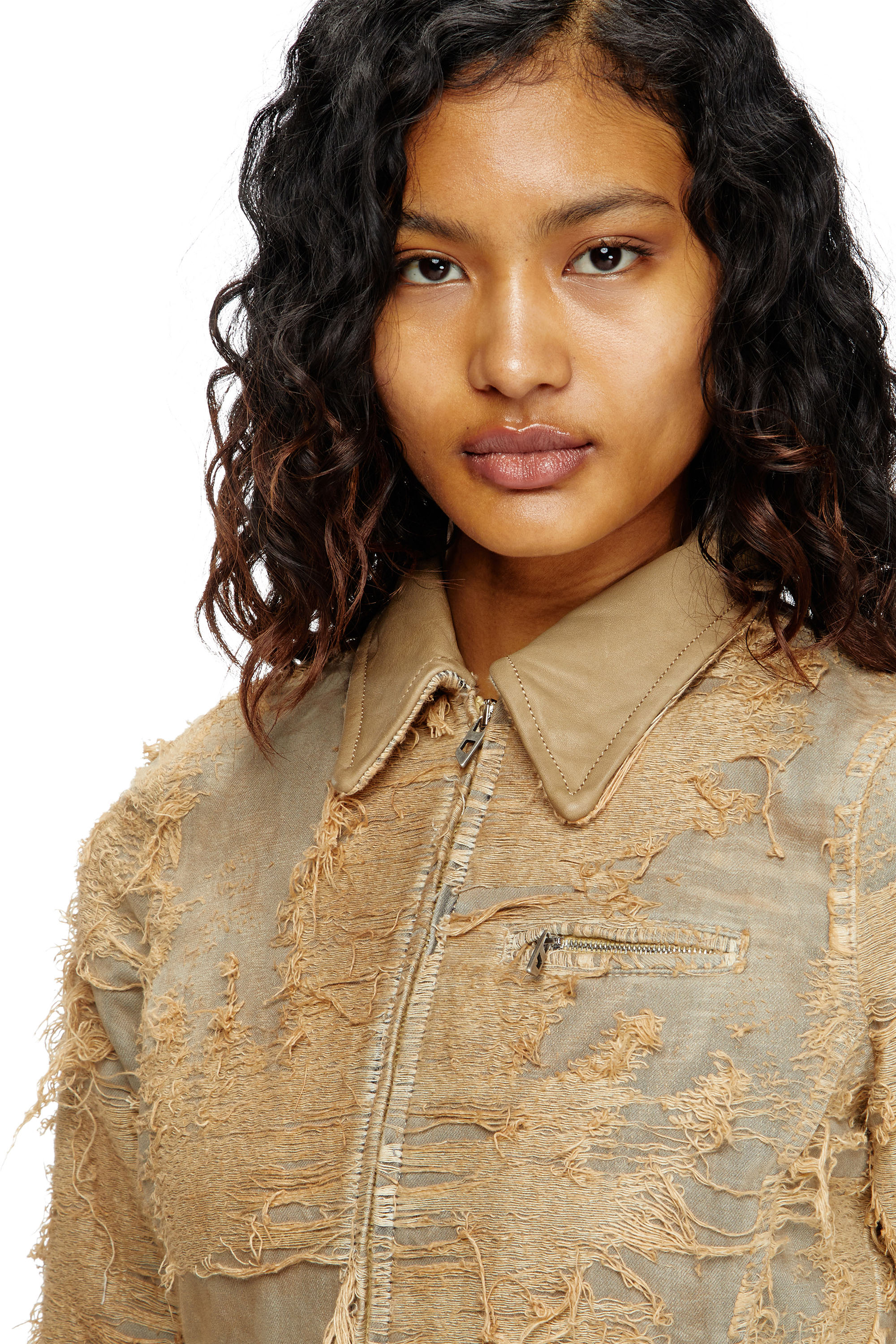 Diesel - DE-NEA-FSG, Female's Slim jacket in overdyed floating-thread denim in Light Brown - 4