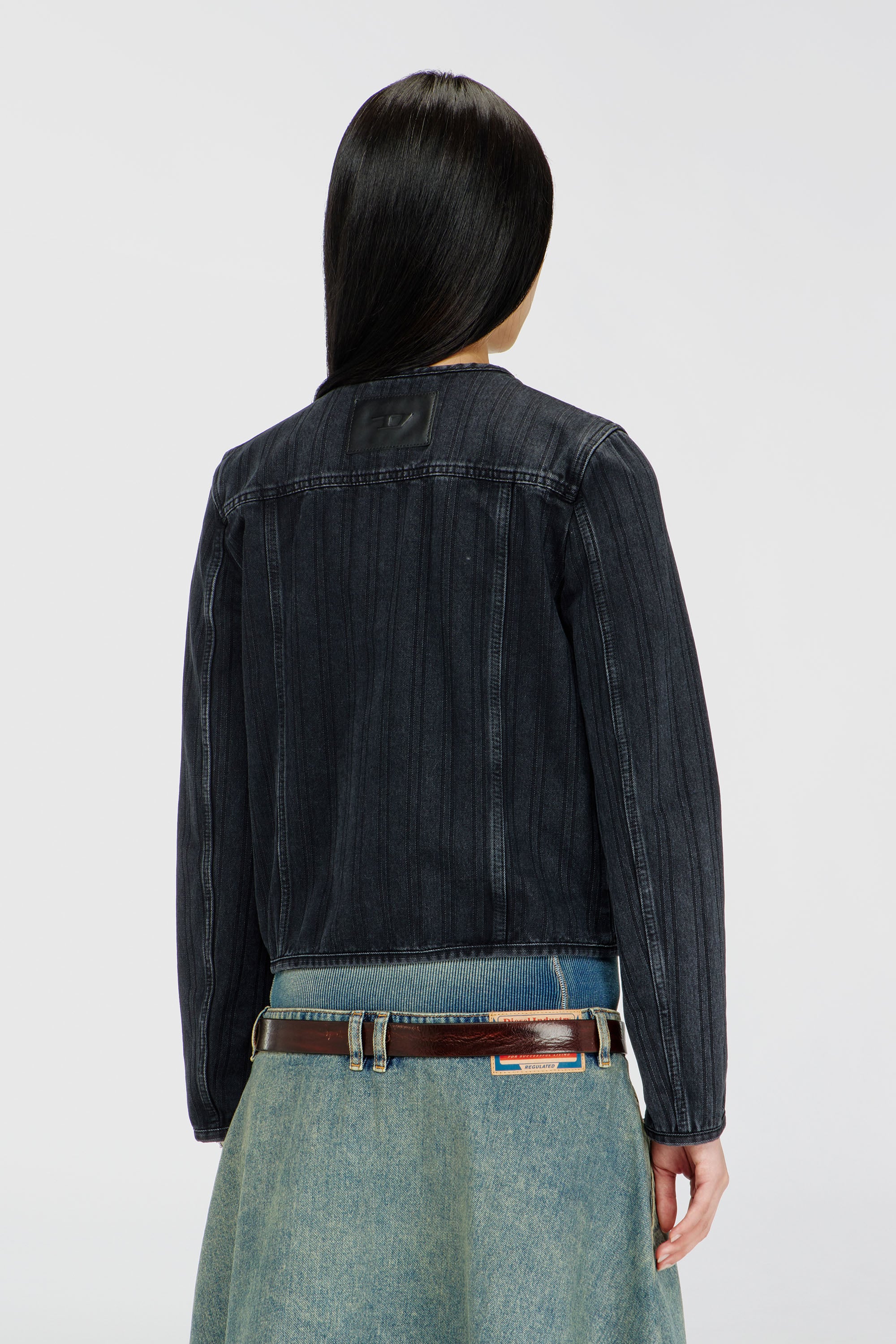 Diesel - DE-GRAFY, Woman's Collarless jacket in pinstripe denim in Black - 5
