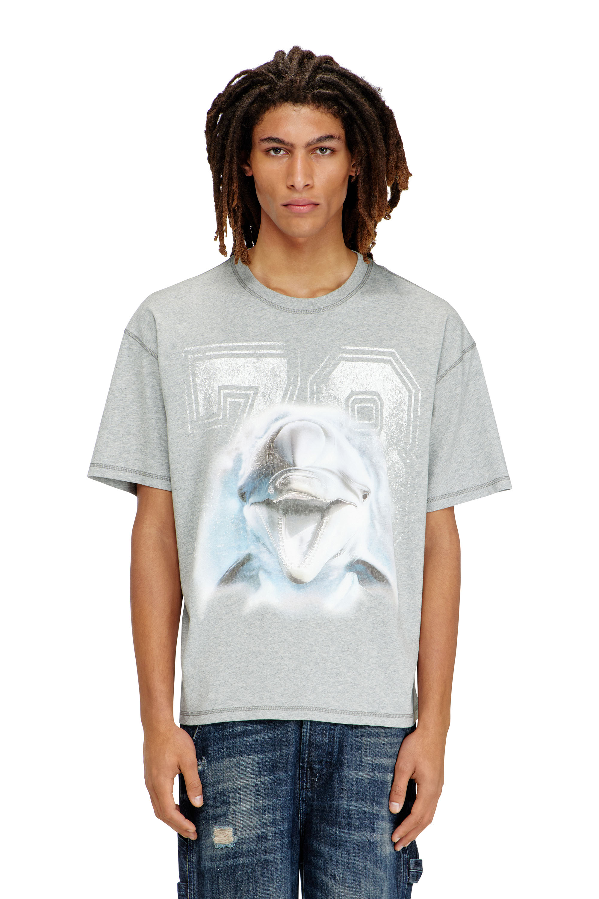 Diesel - T-BOXT-DOLPHIN, Camiseta relajada con gr&aacute;fico de delf&iacute;n Hombre in Gris - 3