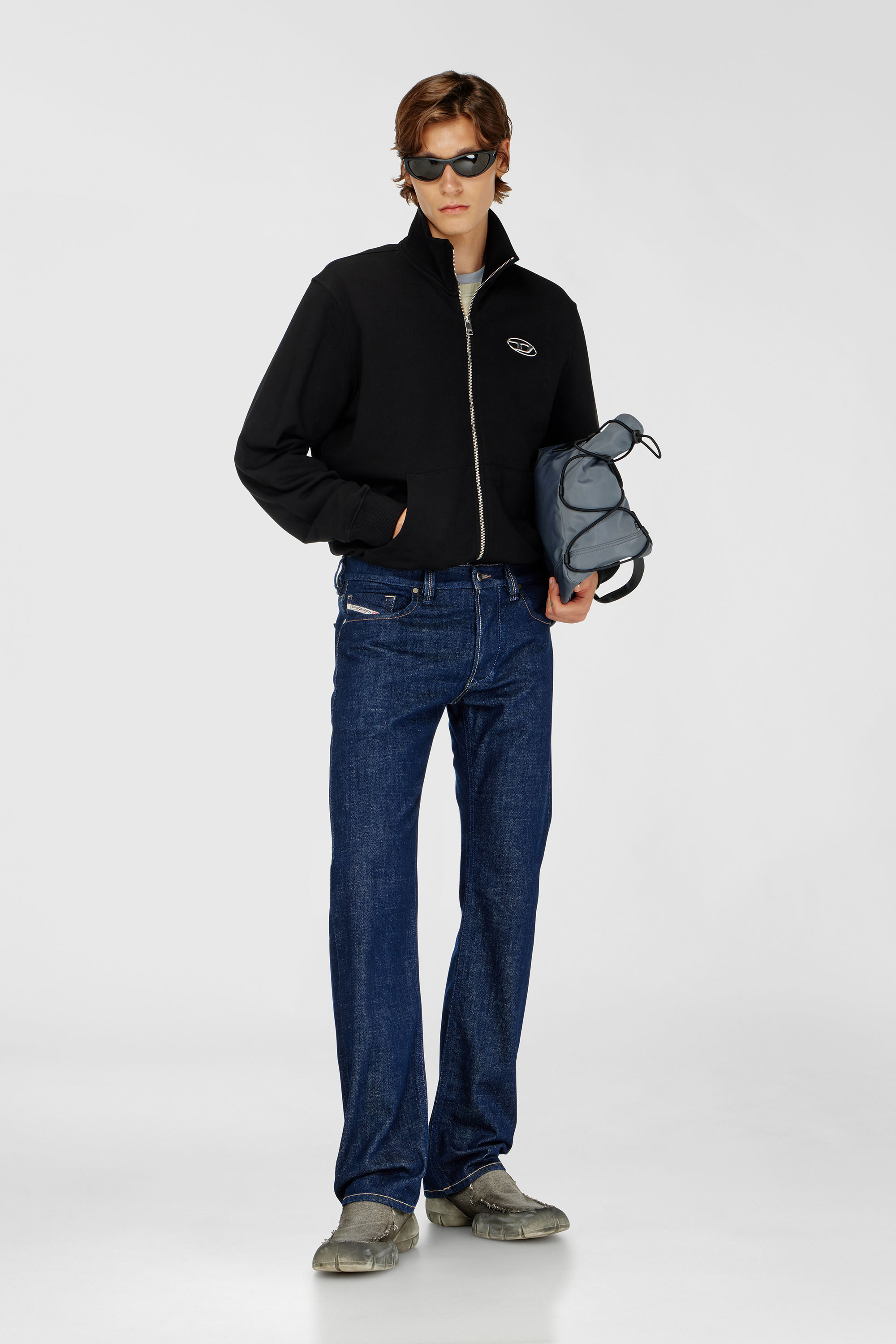 Diesel - S-GINNI-ZIP-OD, Sudadera con cremallera con logotipo met&aacute;lico Hombre in Negro - 1