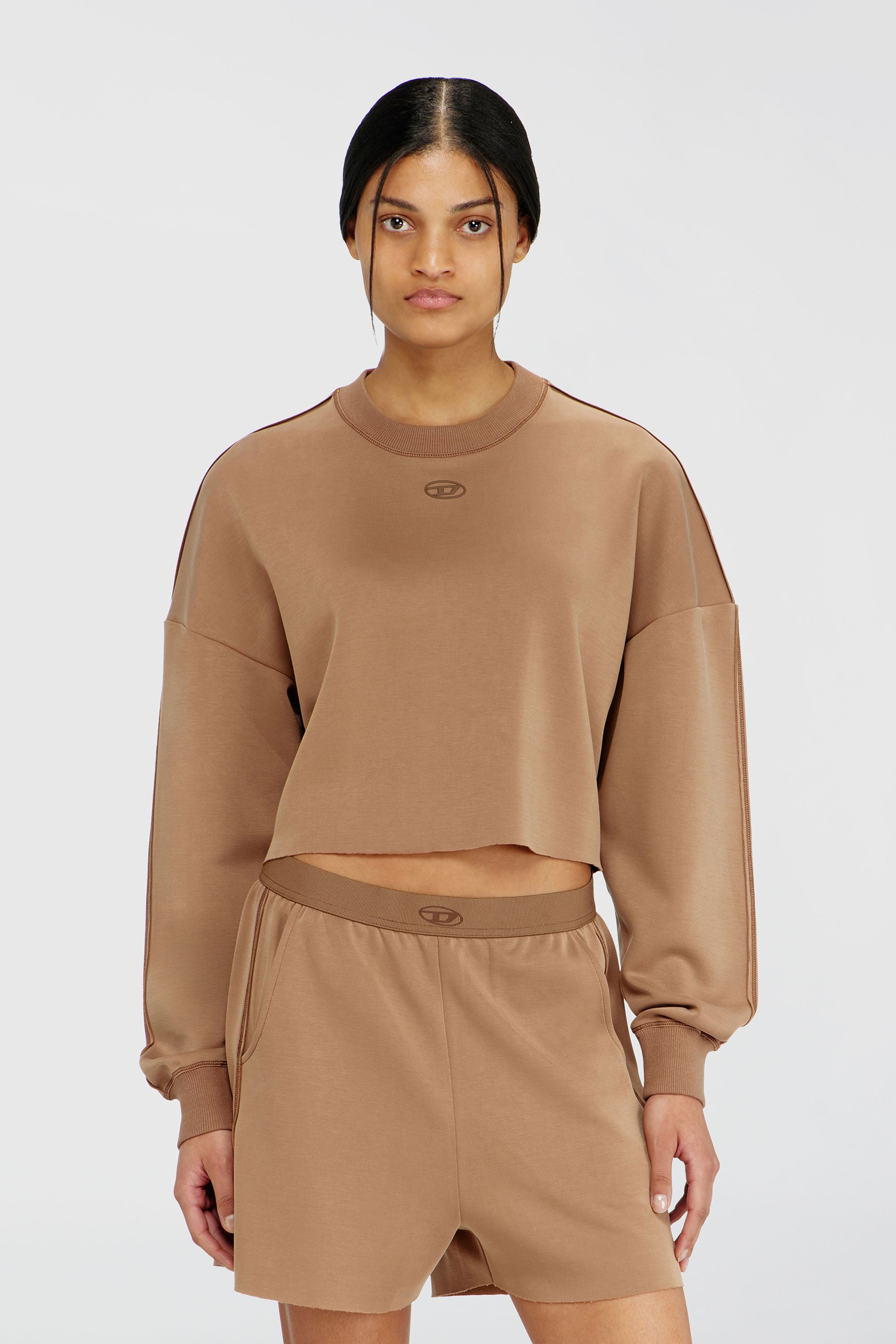 Diesel - BLAKE-UTLT, Crop top en scuba stretch ligero Mujer in Marr&oacute;n - 2