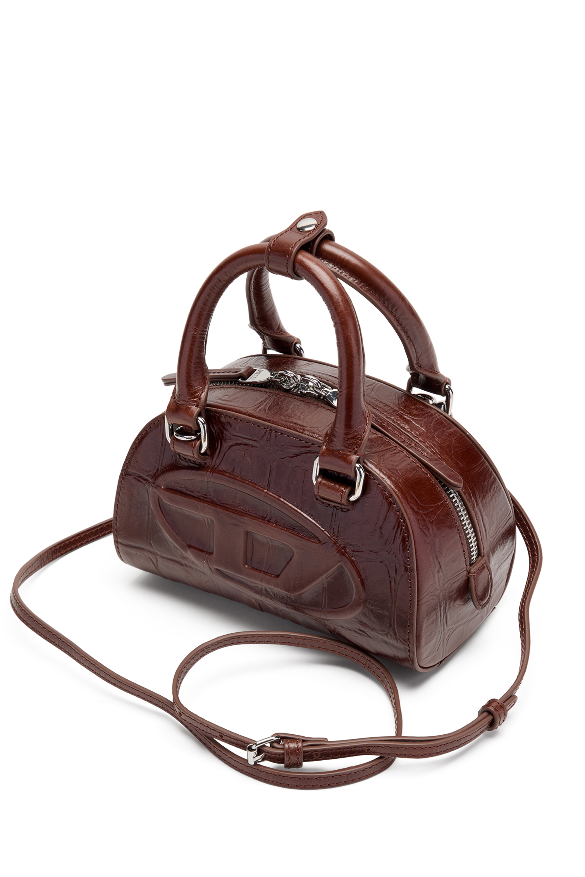 Diesel - 1DR DOME CROSSBODY, Female's 1DR Dome-Mini bowling bag in croc-effect leather in Brown - 4