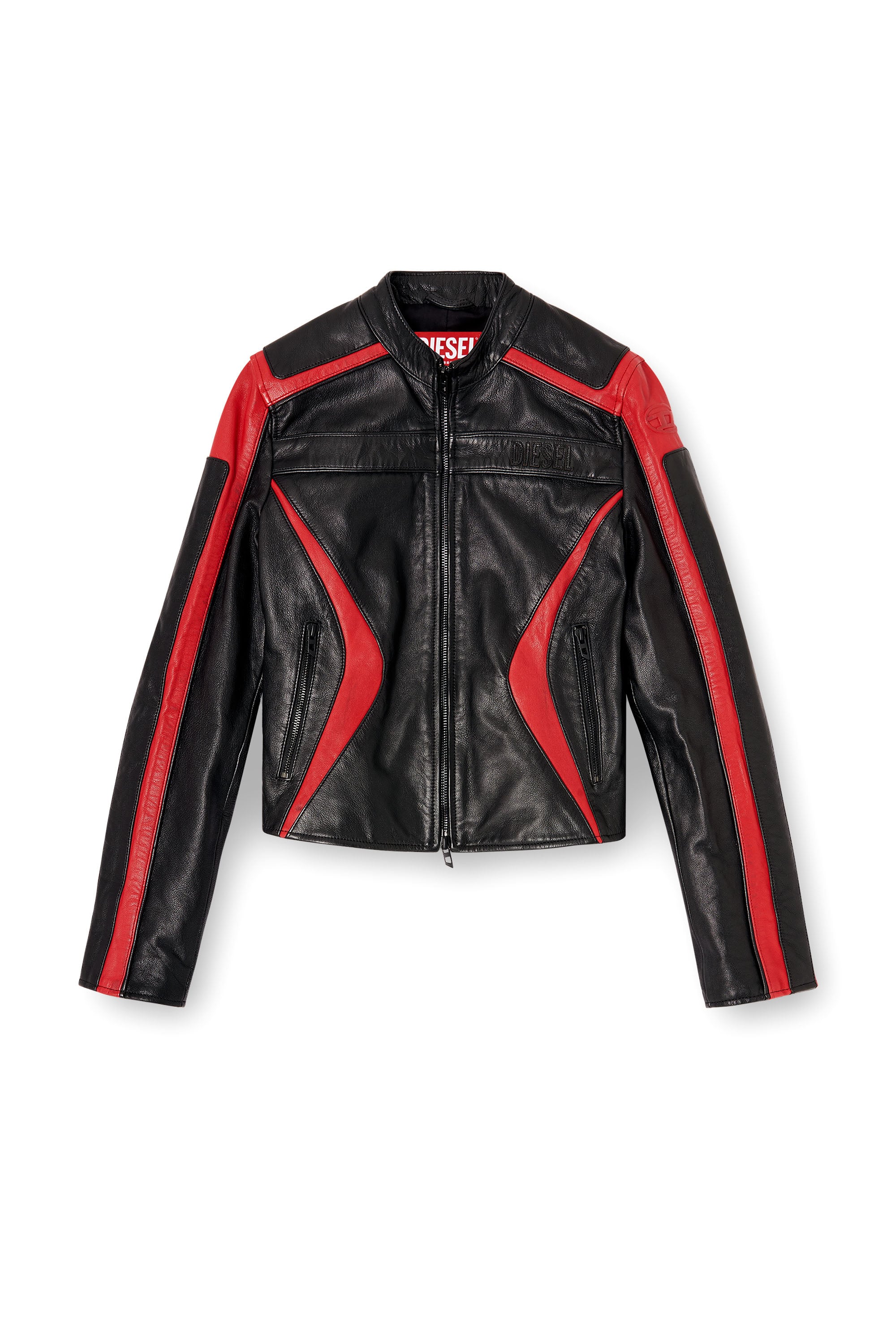 Diesel - L-OVABLE, Chaqueta biker de cuero en bloques de color Mujer in Multicolor - 2
