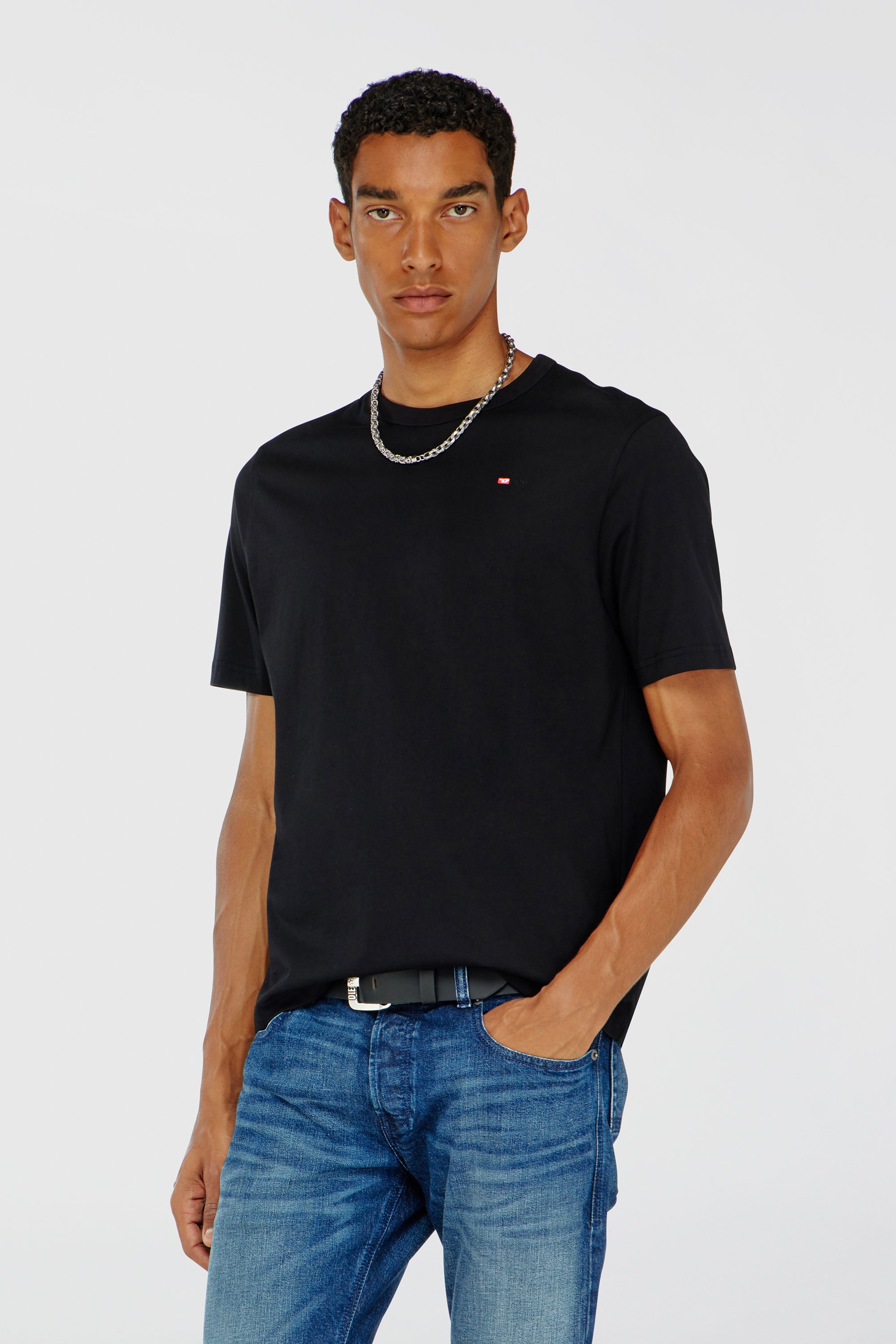 Diesel - T-ADJUST-MICRODIV, Unisex's T-shirt with micro-embroidered logo in Black - 1