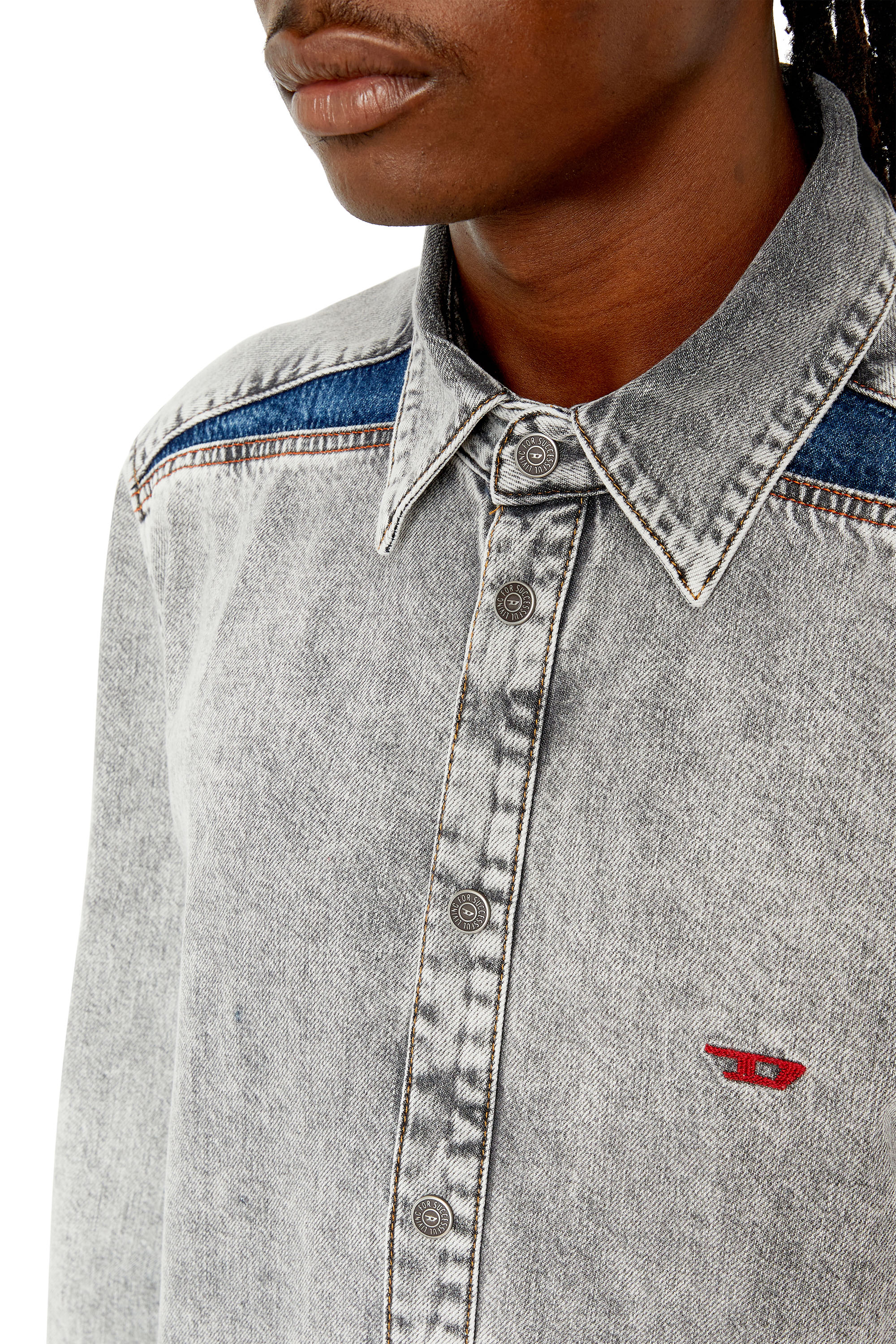 Diesel - D-SIMPLY-RS, Man's Denim shirt with contrast inserts in Light Grey - 4