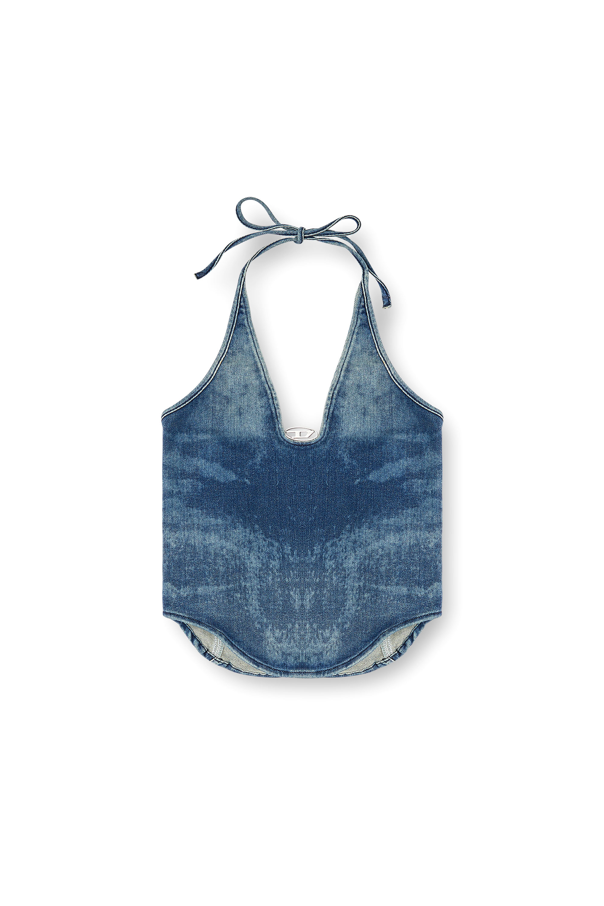 Diesel - DE-JANICE-S, Female's Halterneck top in Reform denim in Medium Blue - 4