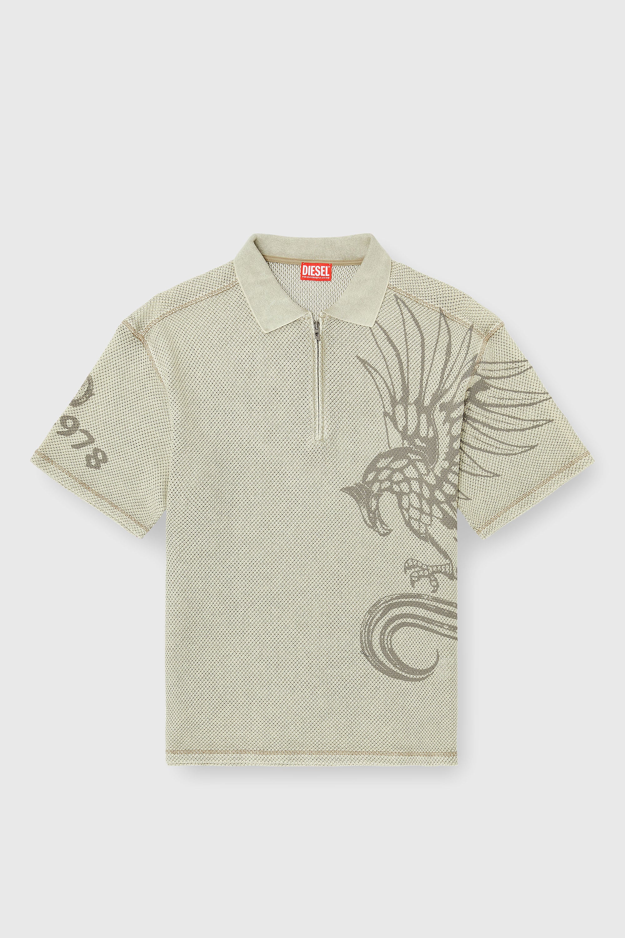 Diesel - T-ERRY-ZIP, Man's Mesh-jacquard polo shirt with Phoenix print in Beige - 2