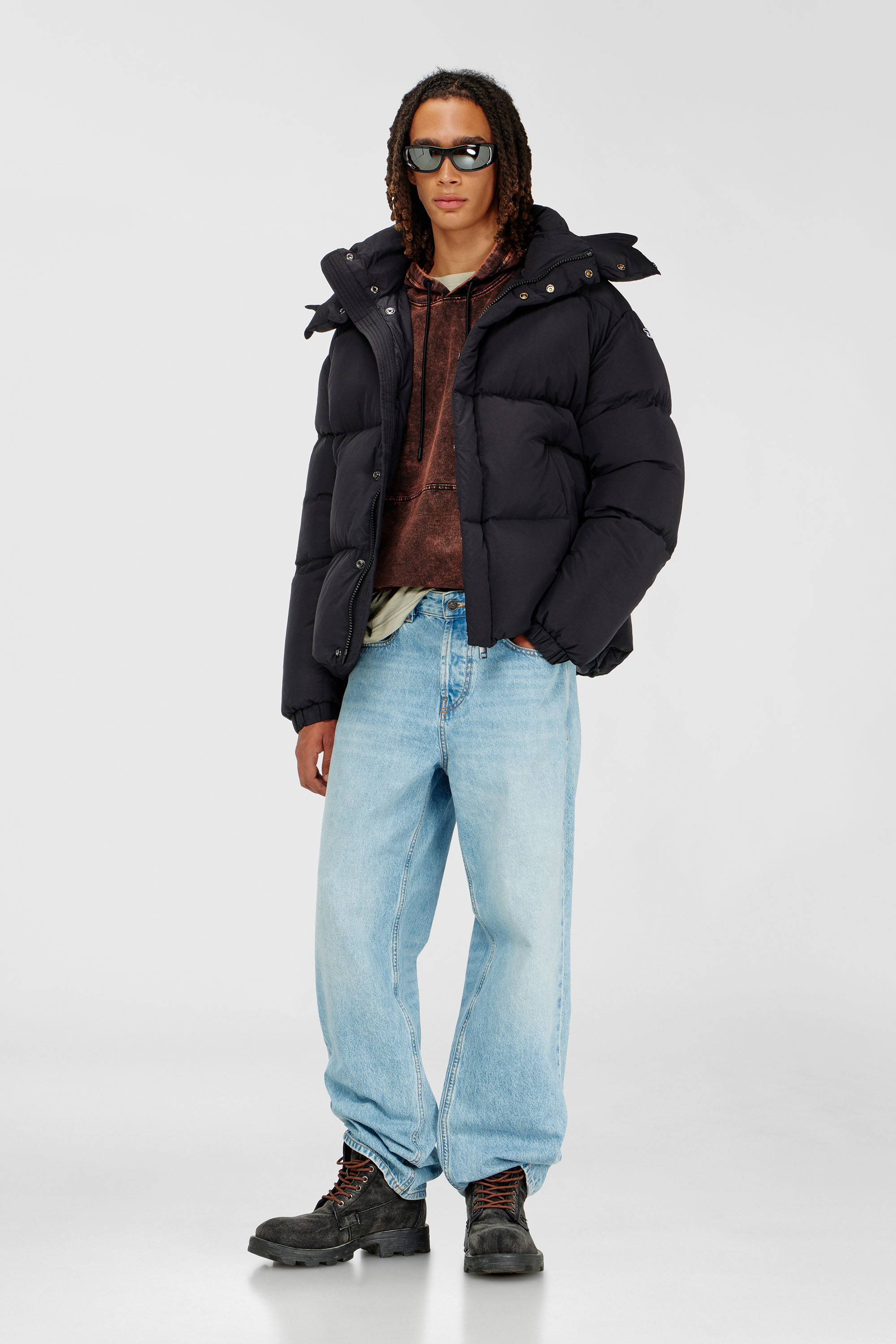 Diesel - W-ROLFYS, Man's Down jacket in recycled nylon taslan in Black - 1