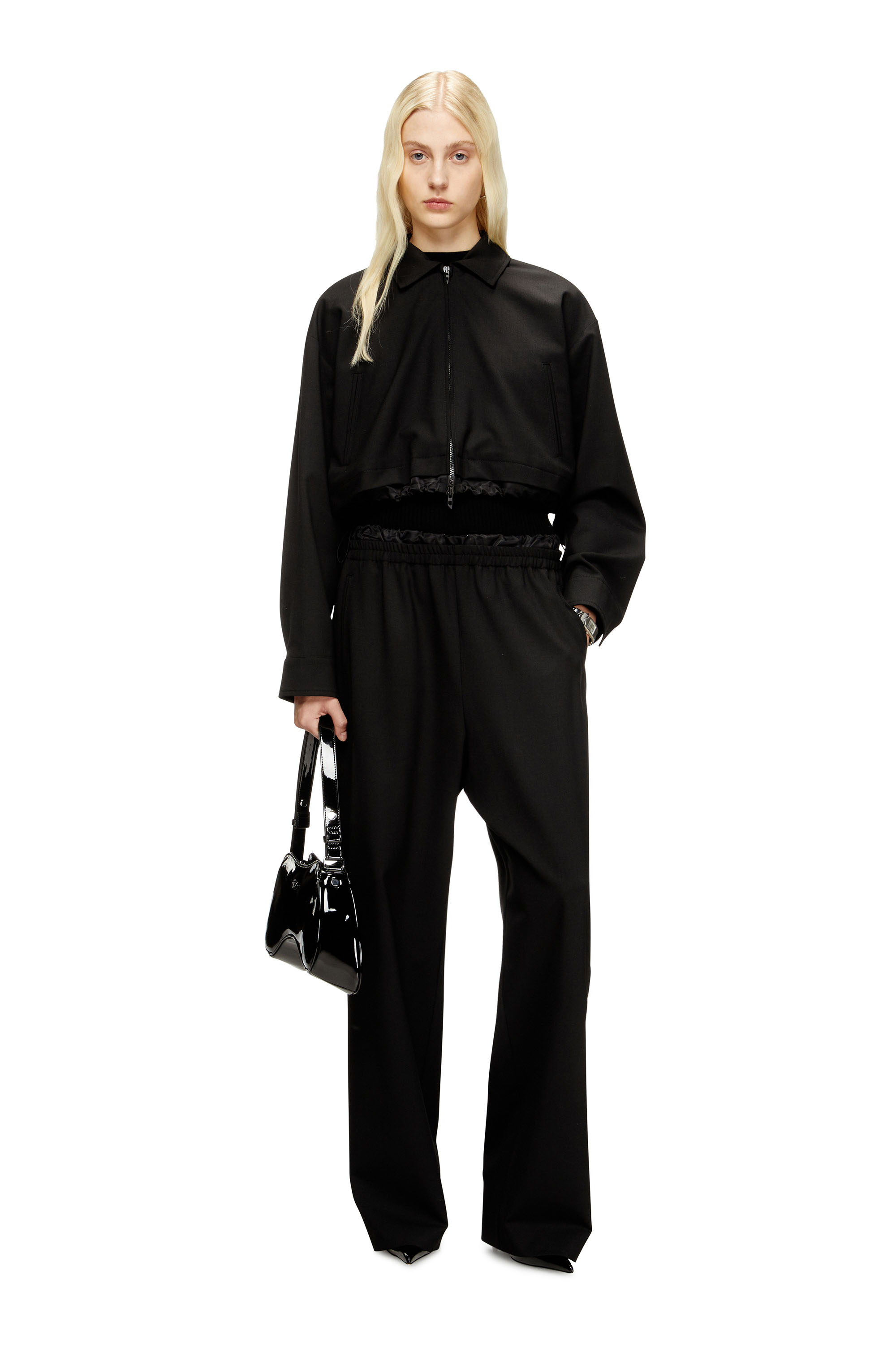 Diesel - J-TING-FEM-R2, Female's Cropped jacket in tailoring fabric and nylon in Black - 2