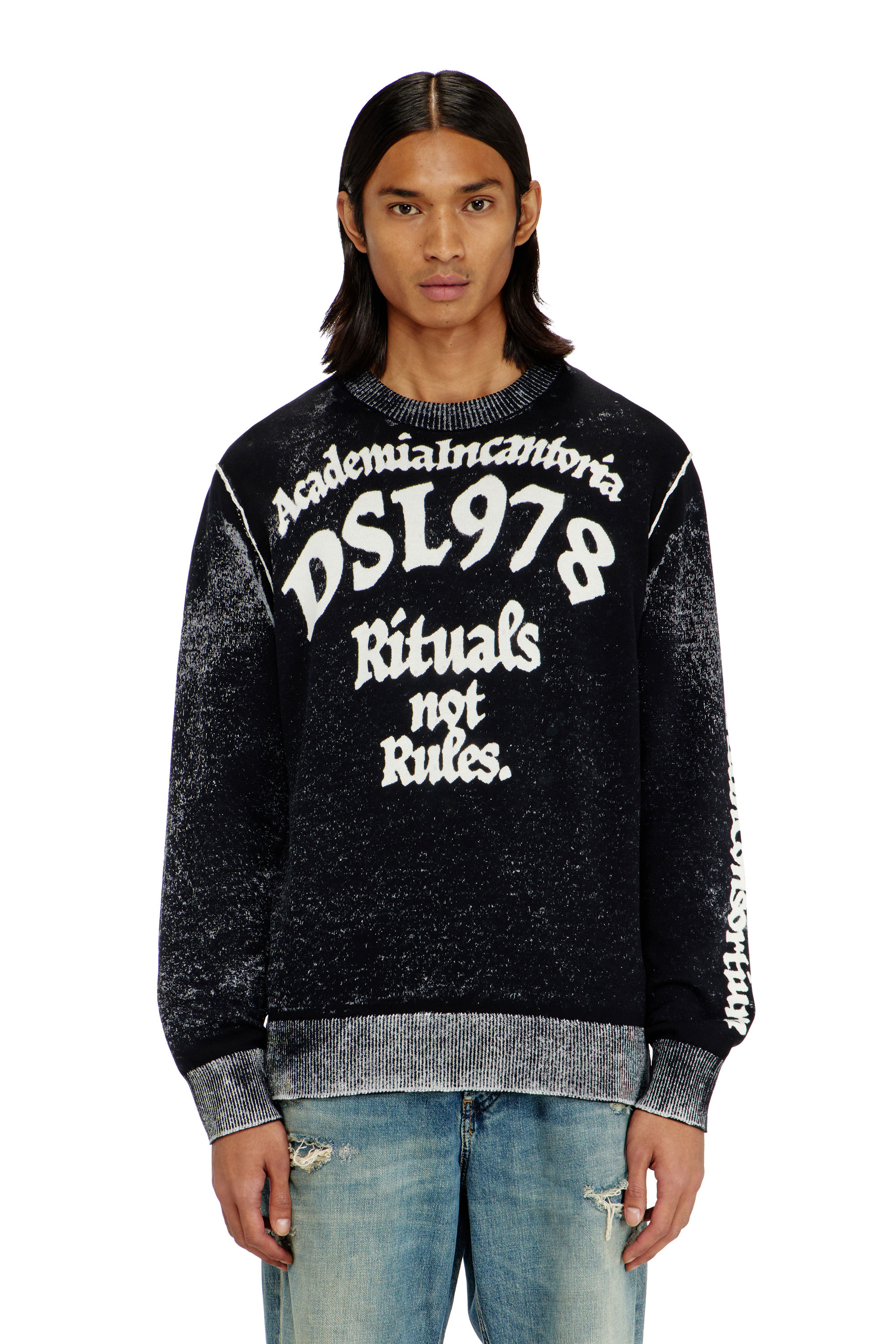 Diesel - K-LAUTI, Pull en coton trait&eacute; avec slogan Homme in Polychrome - 1