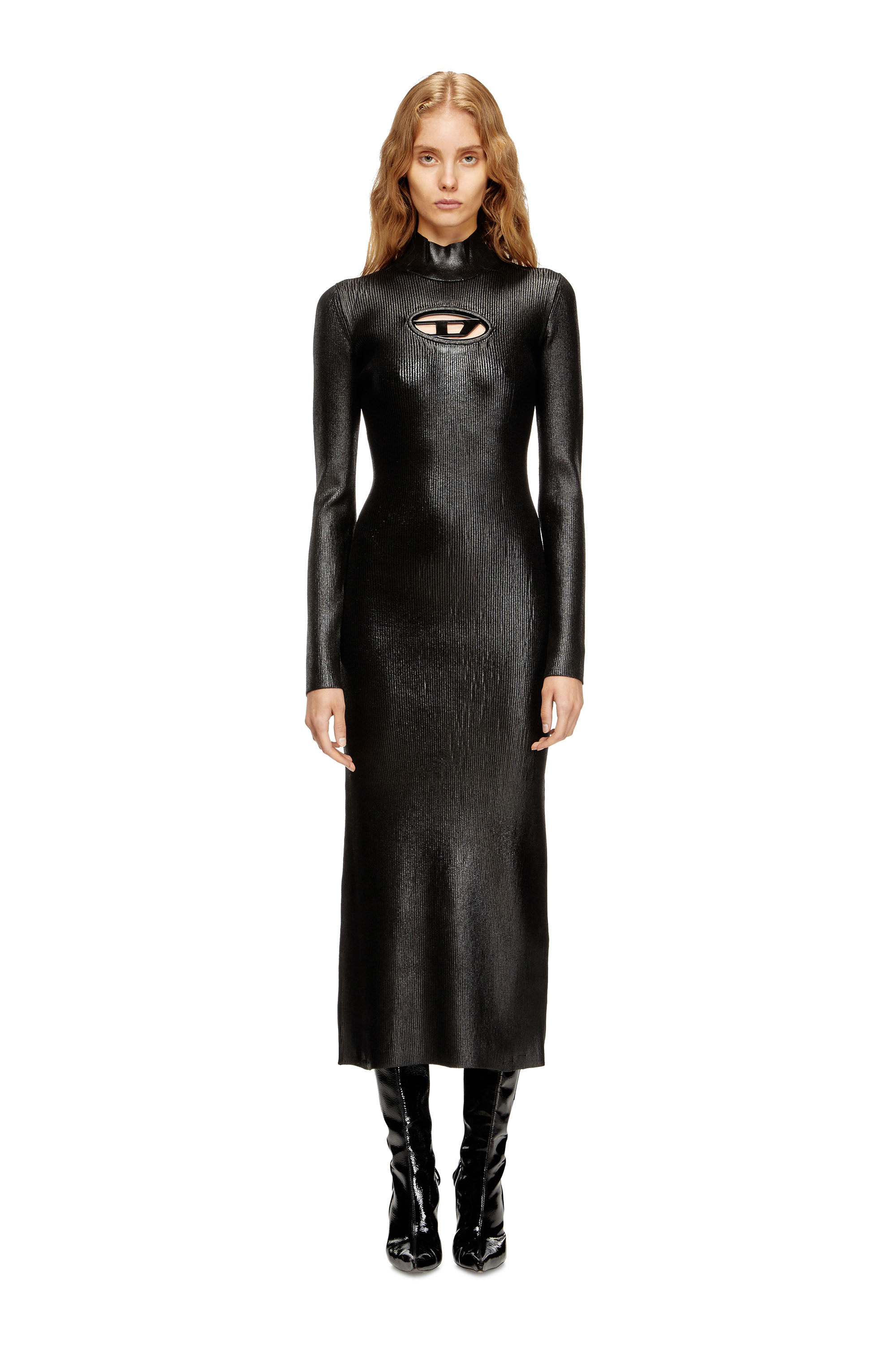 Diesel - M-ZARY-B, Woman's Midi turtleneck dress in shiny knit in Black - 2
