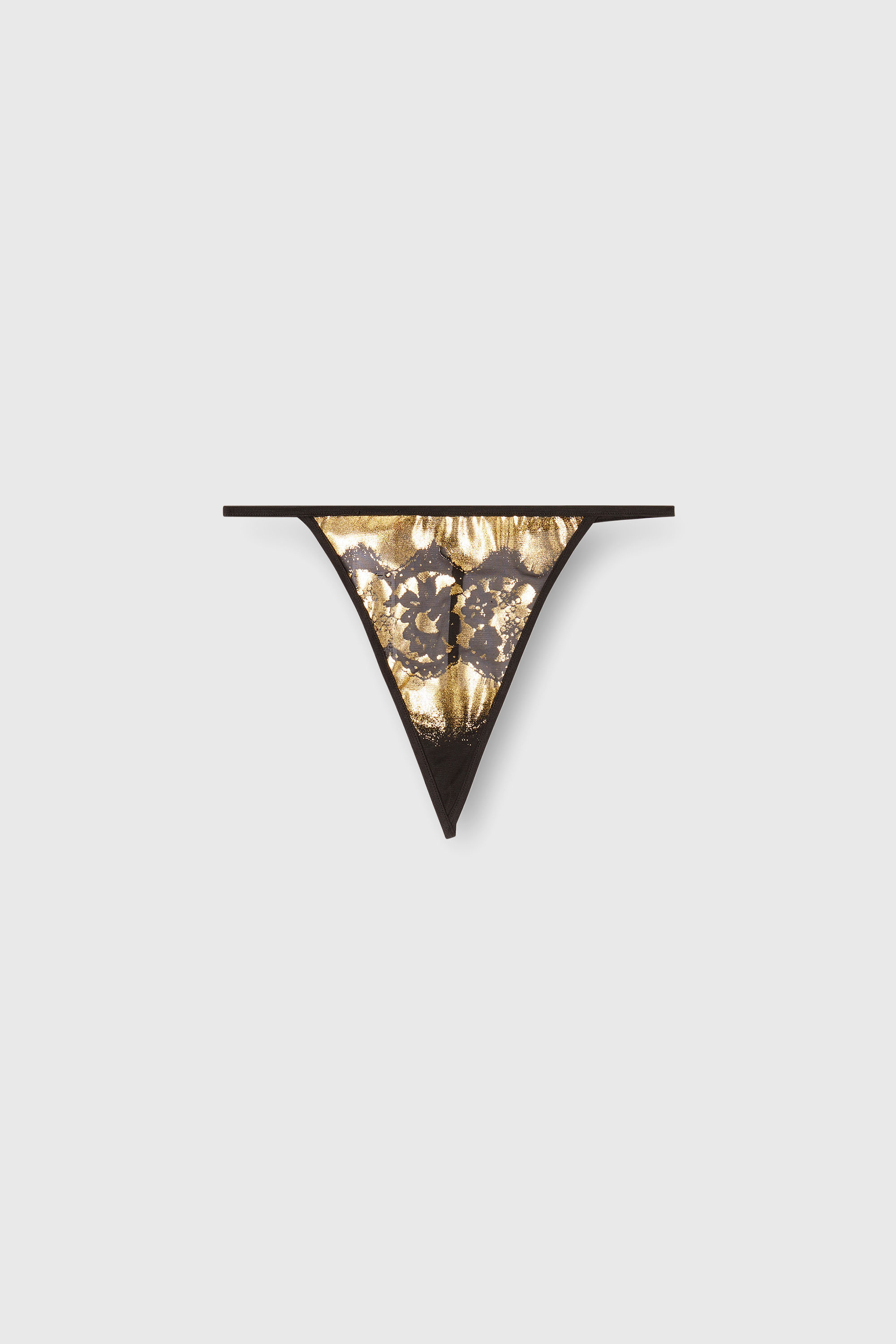 Diesel - D-STRING-GFT, Female's Stretch-tulle thong with metallic lace effect in Black/Gold - 4