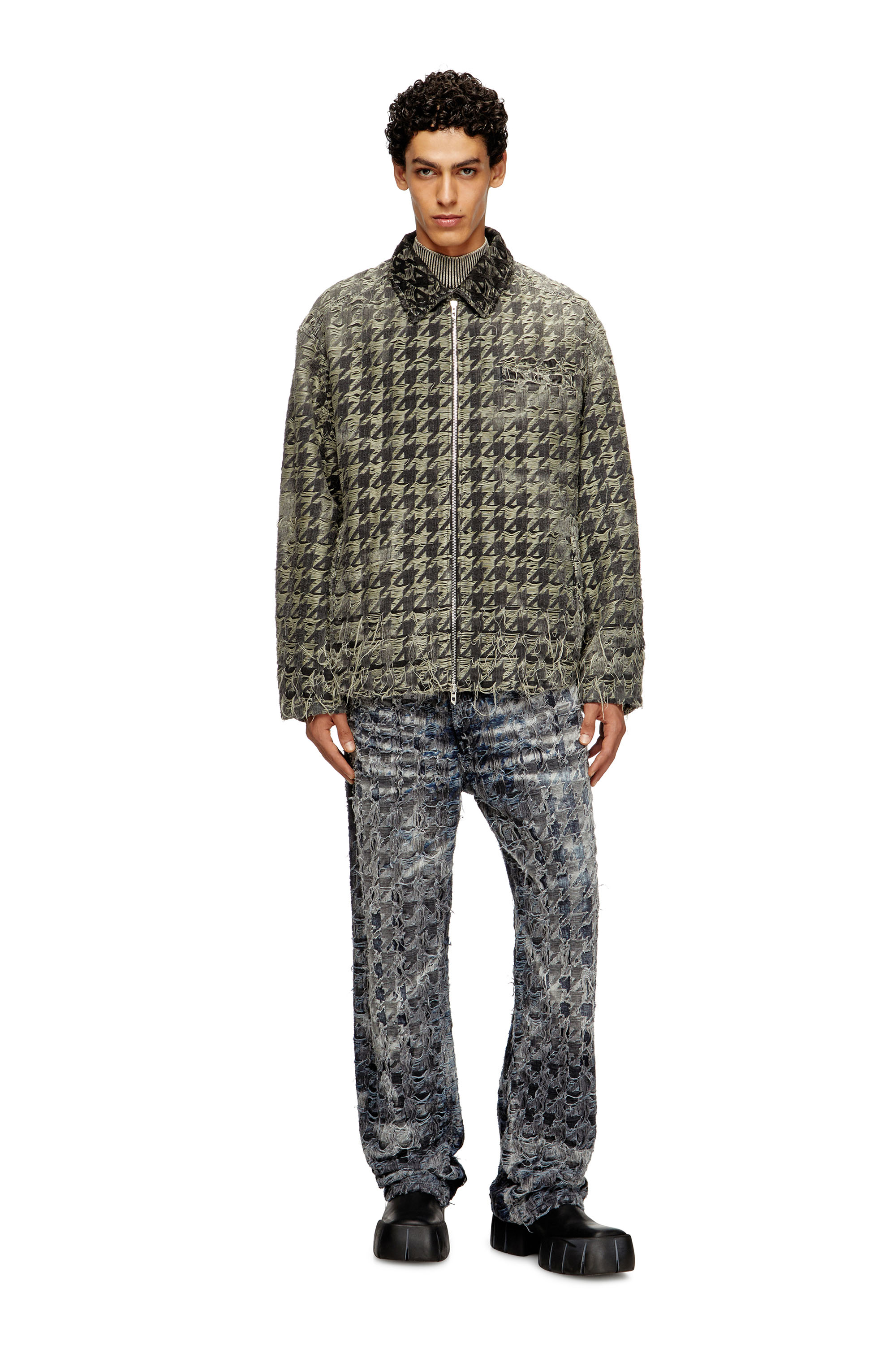 Diesel - D-ELMO-FSH, Veste en denim tissé pied-de-poule Homme in Noir - 2