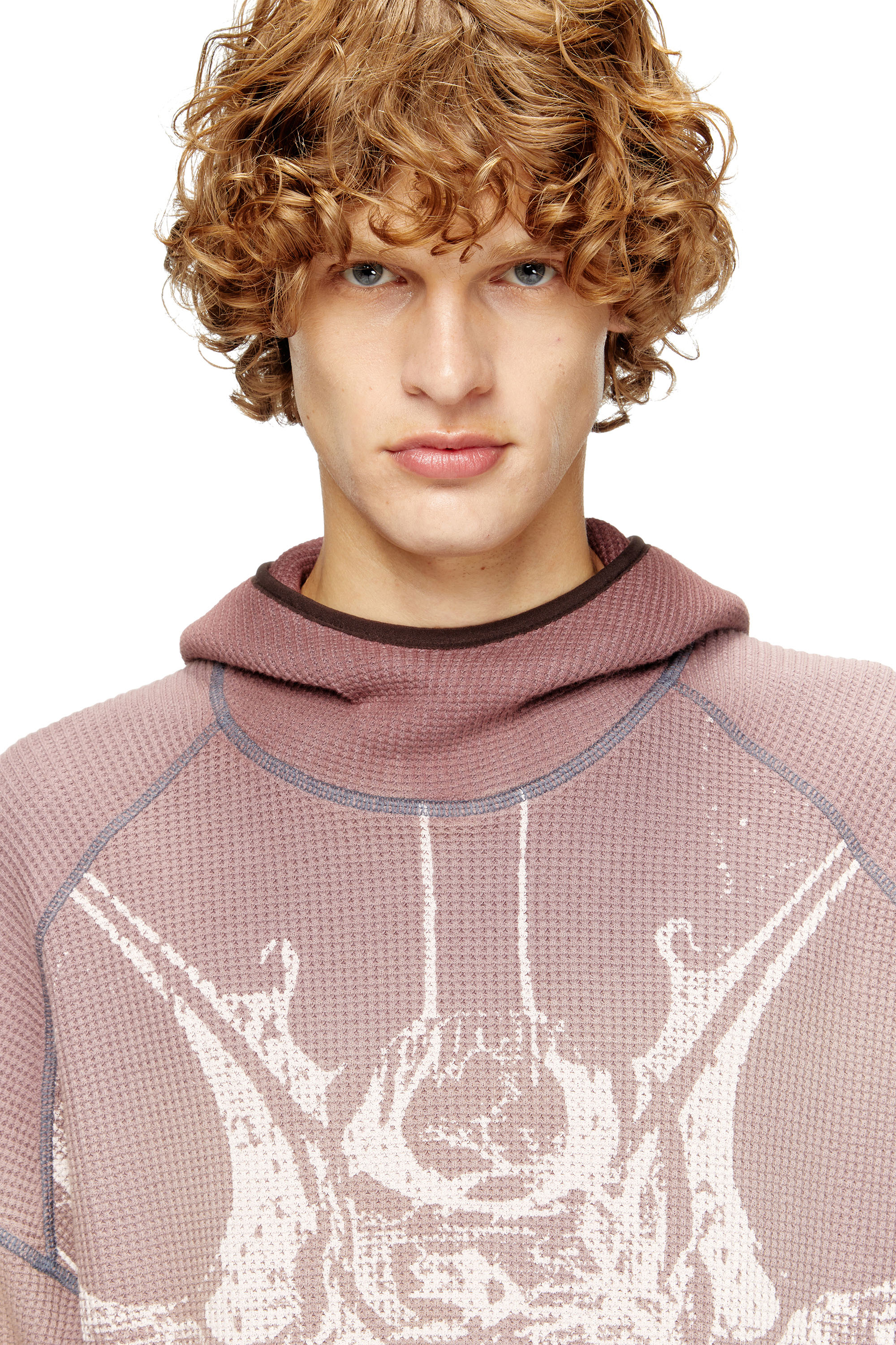 Diesel - S-WAF-HOOD-NEW, Sweat-shirt à capuche délavé en tissu gaufré avec imprimé graphique Homme in Violet - 4