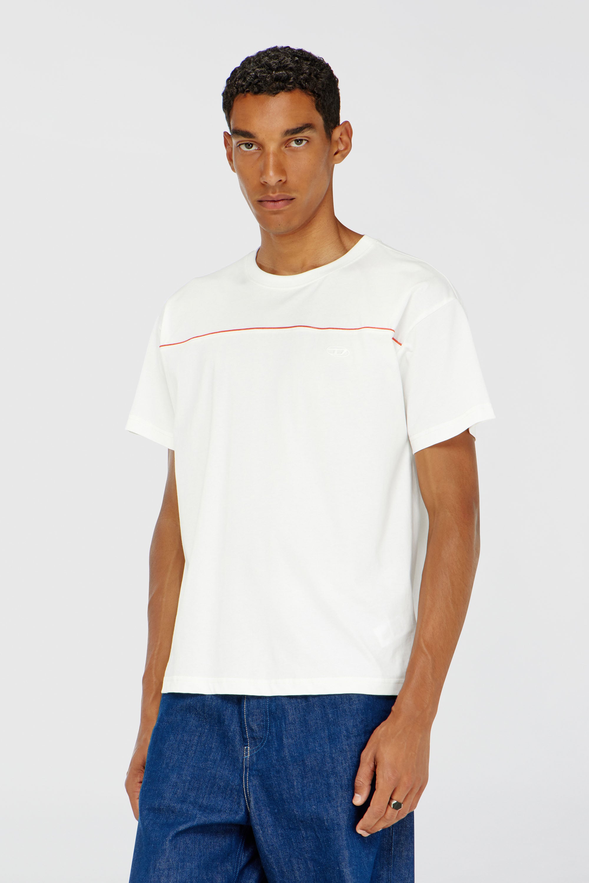 Diesel - T-NORM-PIPING, Man's T-shirt with contrast piping in White - 1