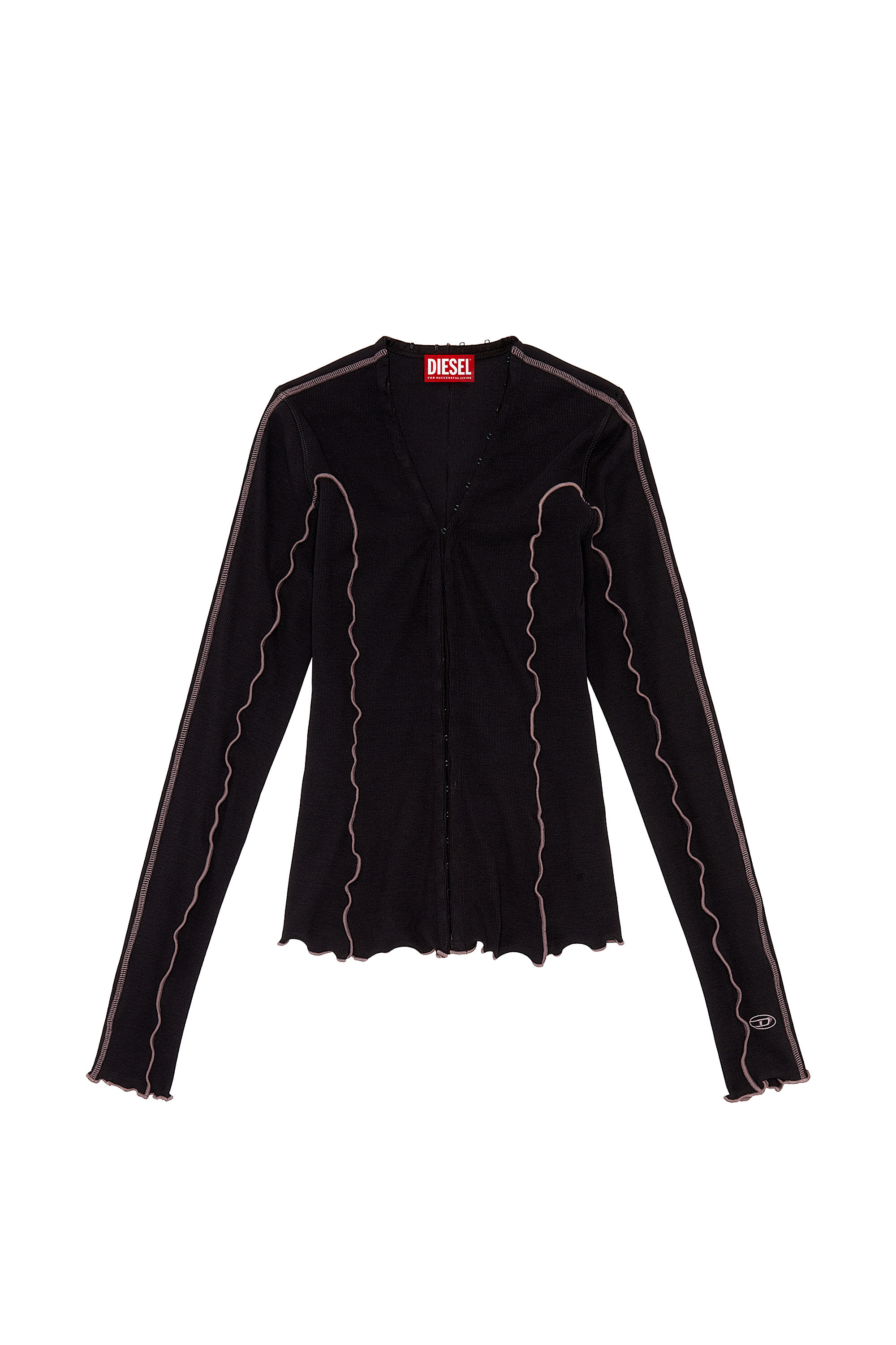 Women's Ribbed cardigan with curly seams | Black | Diesel {{Country}}