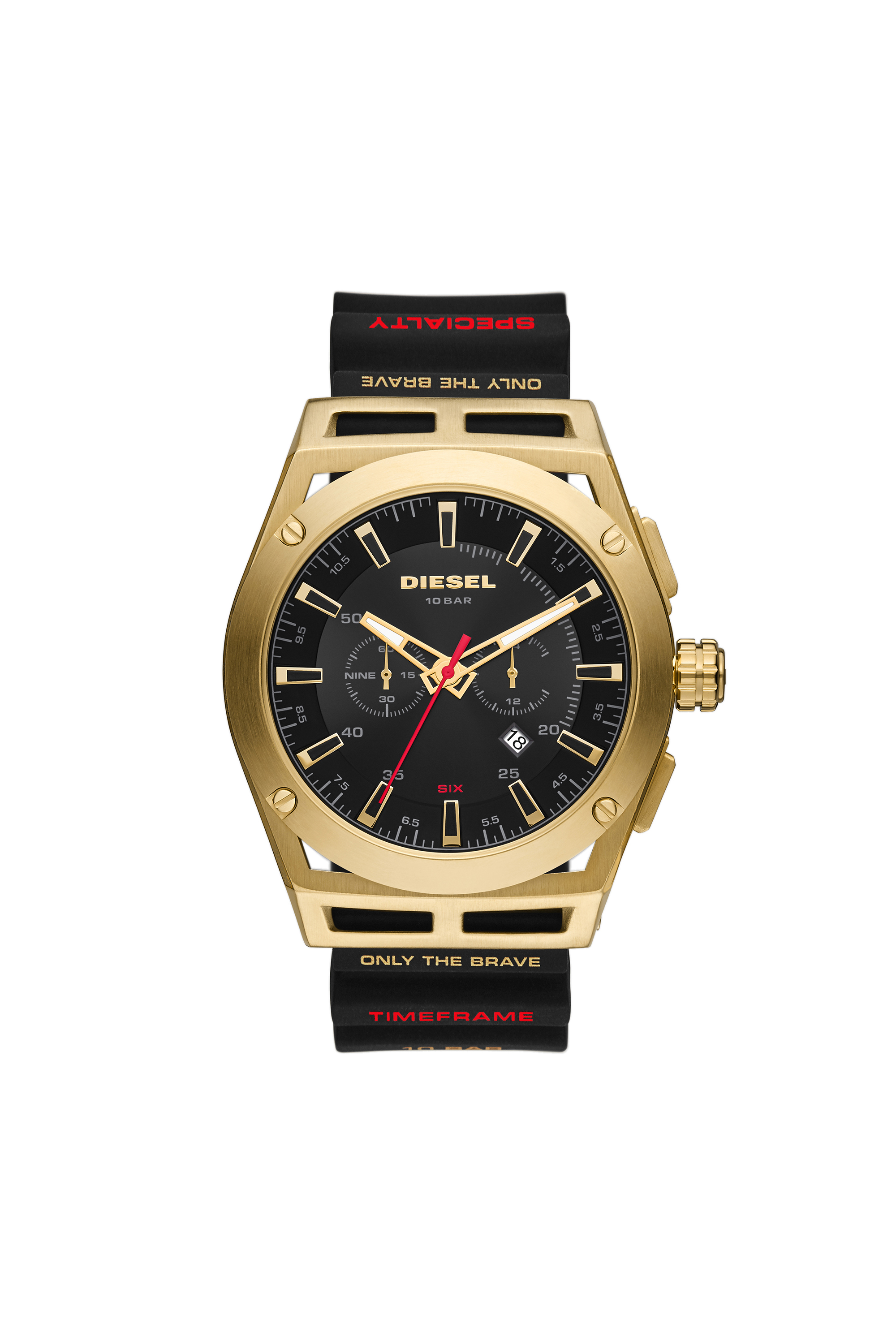 Diesel - DZ4546, Man's Timeframe chronograph black silicone watch in Black/Gold - 1