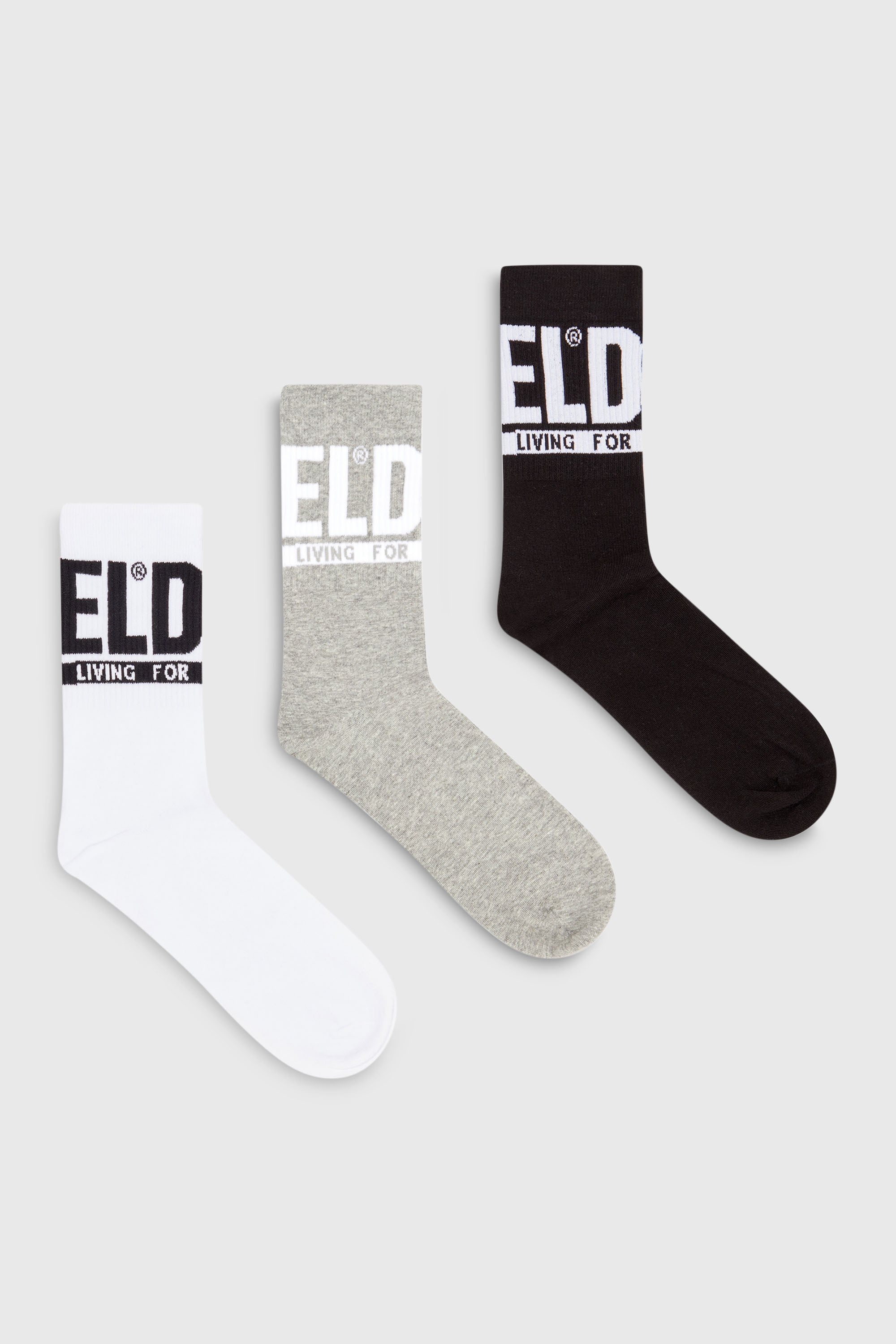 Diesel - SKM-RAY-THREEPACK, Male's Three-pack of logo cuff socks in Black/Grey - 1