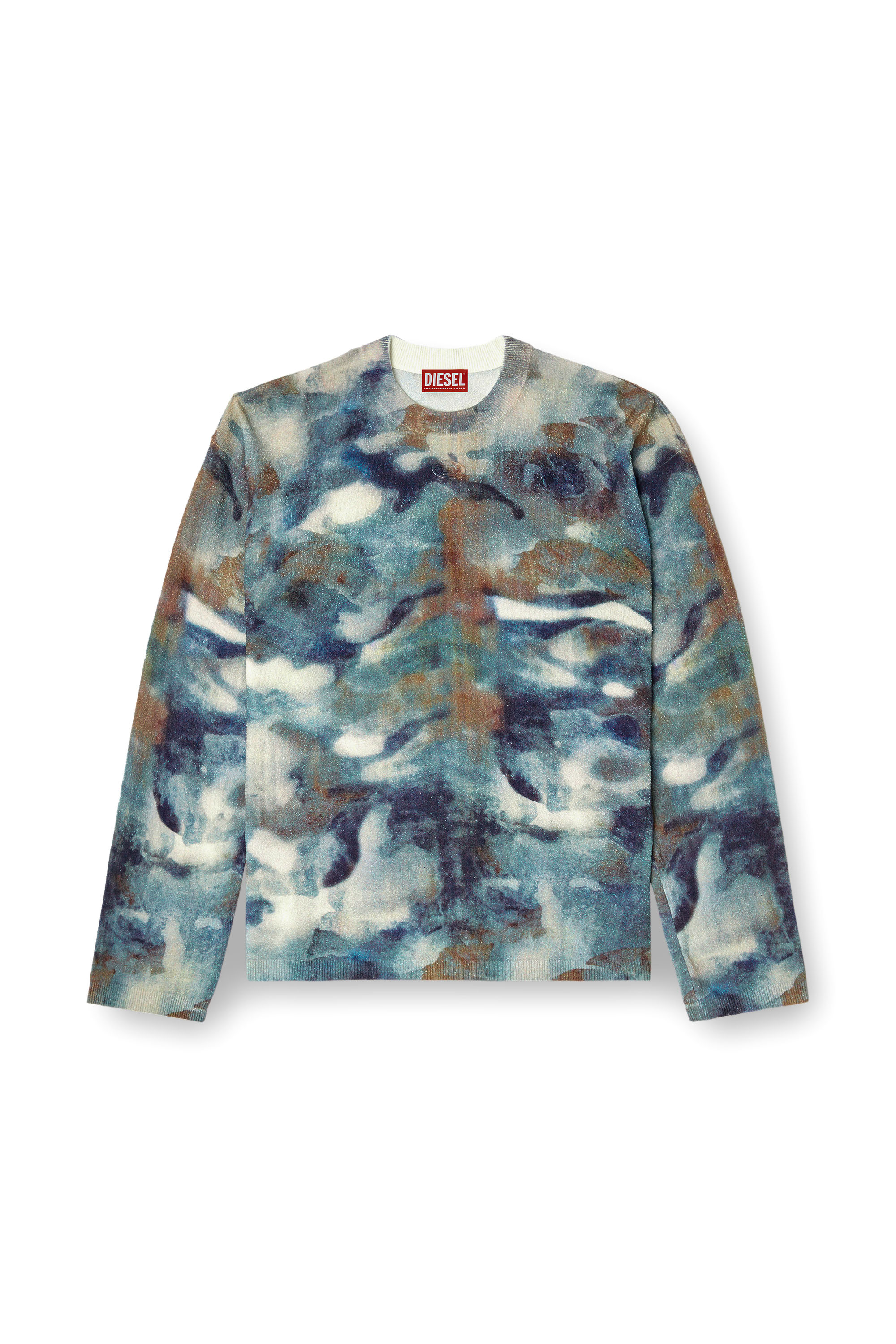 Diesel - K-ILLUM, Man's Sponge-yarn jumper with abstract print in Beige/Blue - 3