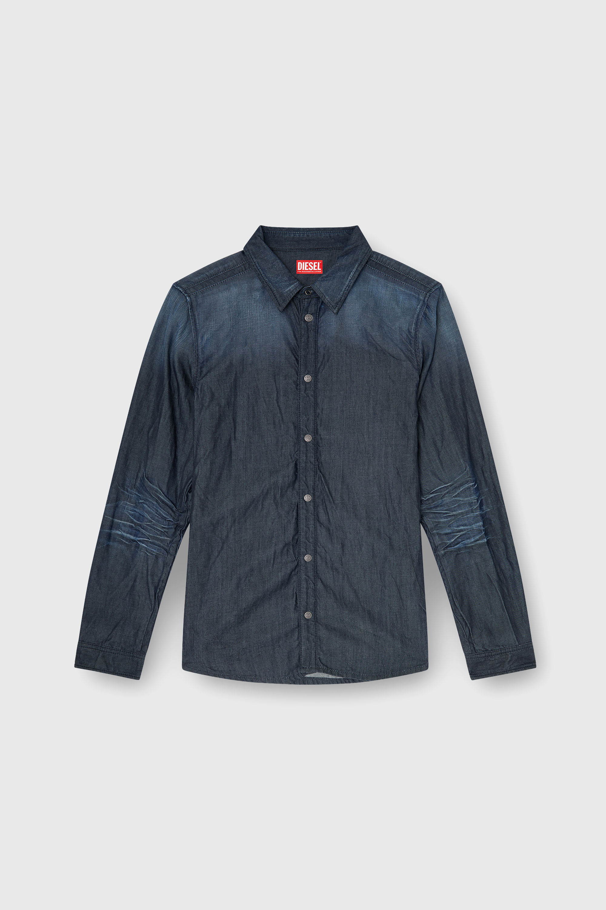 Diesel - D-SYNAR-FSJ1, Male's Shirt in creased denim in Dark Blue - 2