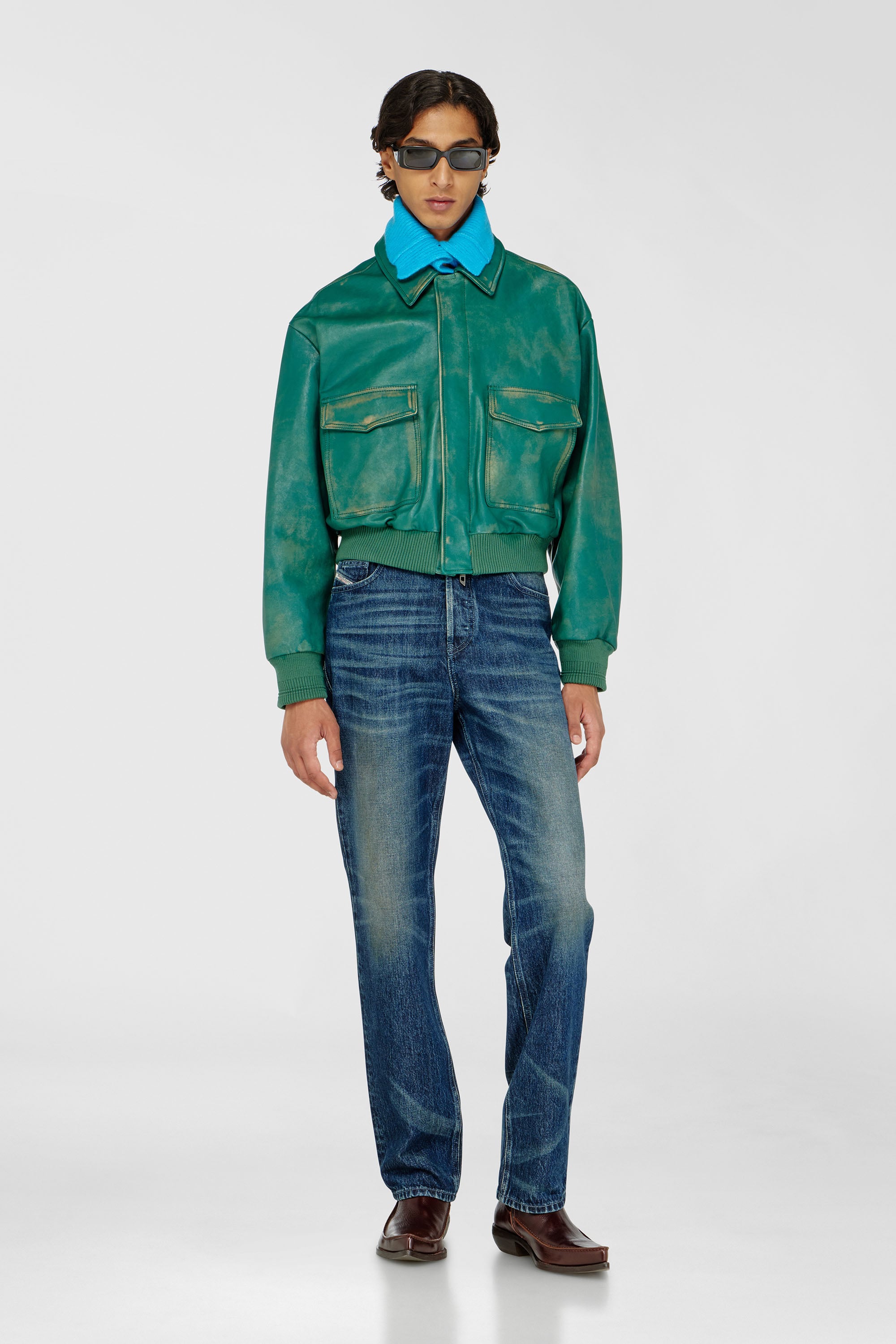 Diesel - L-UMAN, Chaqueta aviador de cuero tratado Hombre in Verde - 2