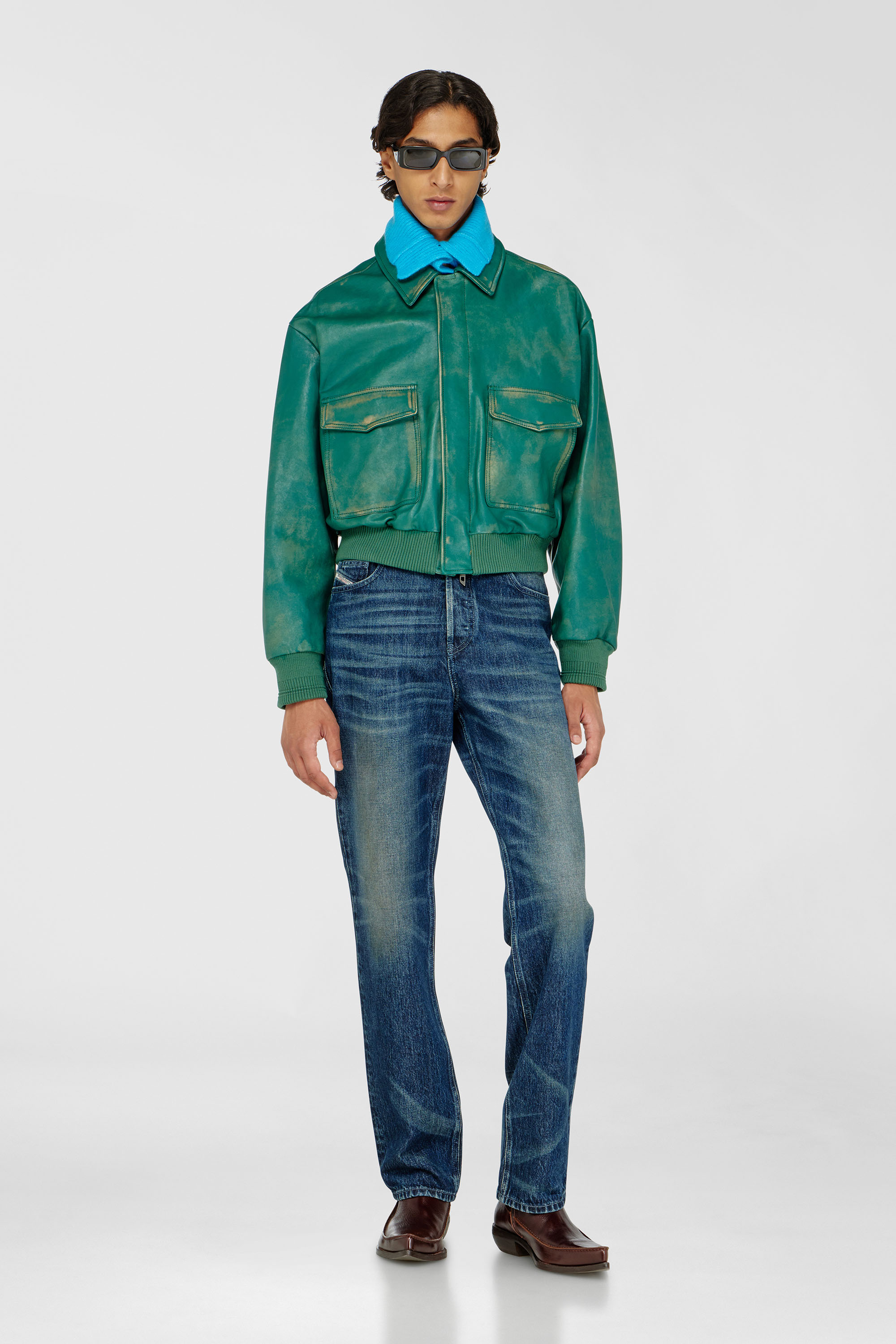 Aviator jacket in treated leather