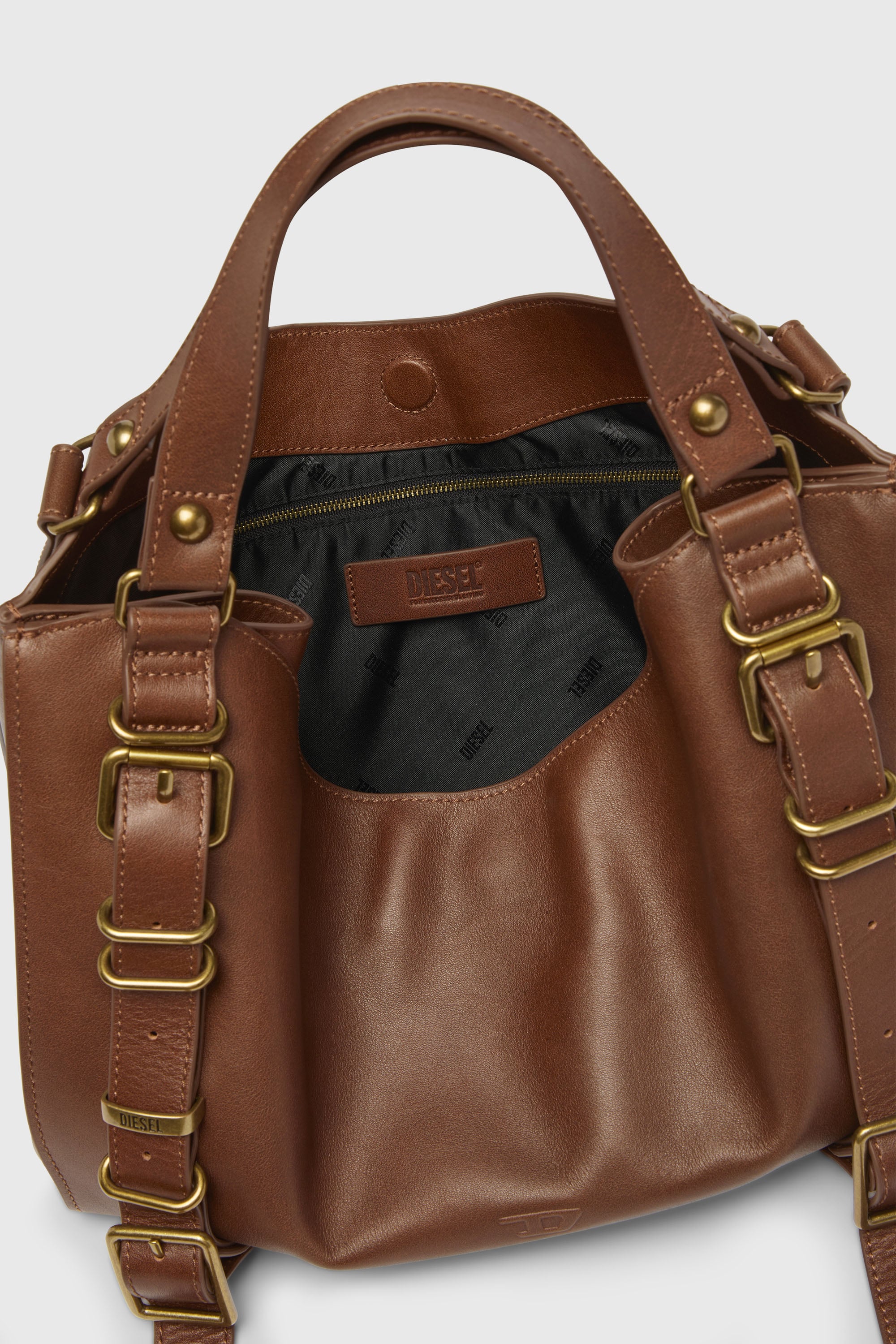 Women's D-One-Medium top-handle bag in treated leather | Brown