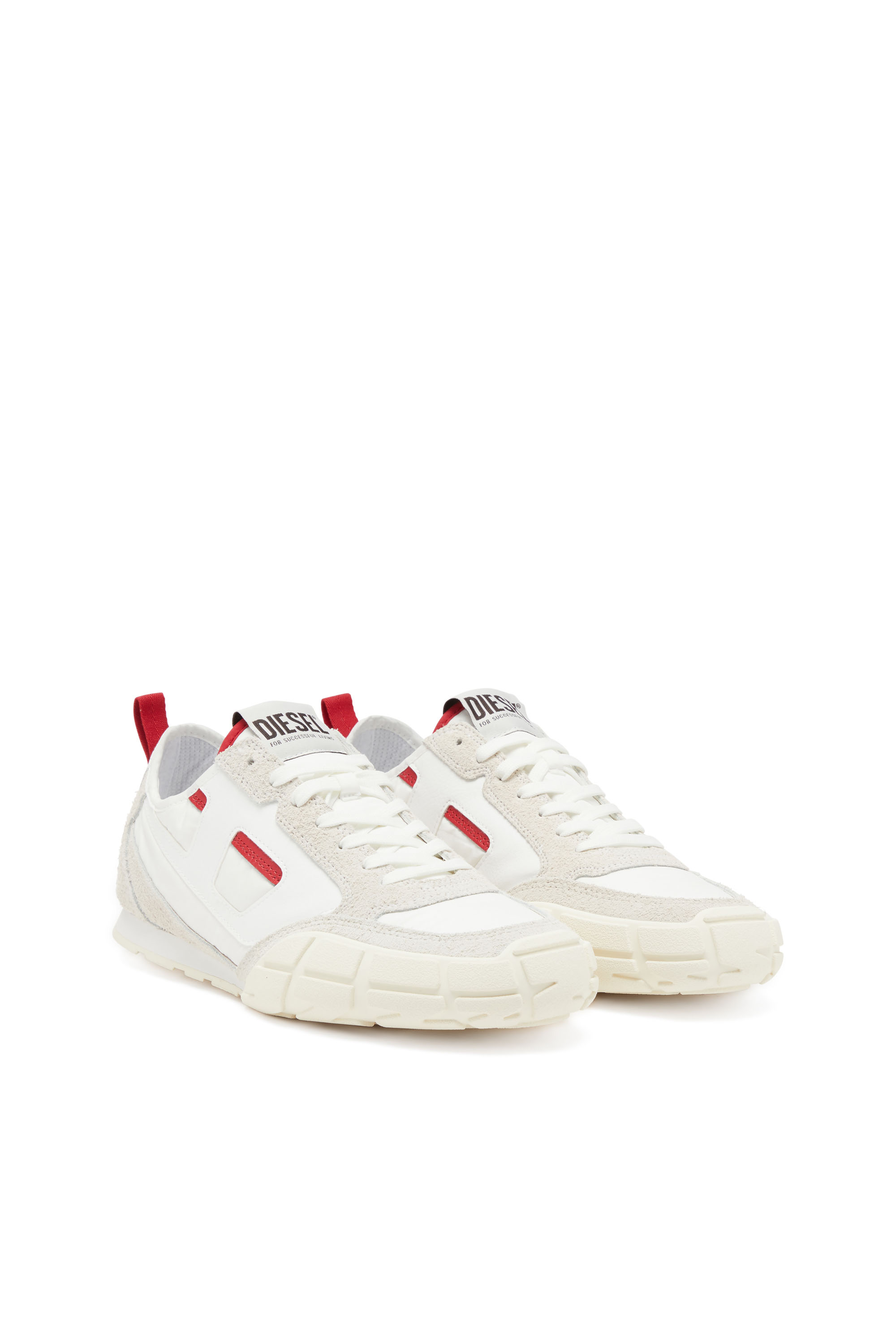 Diesel - S-PAGODHA LOW, Man's Sneakers in leather, suede and ripstop in White/Red - 3