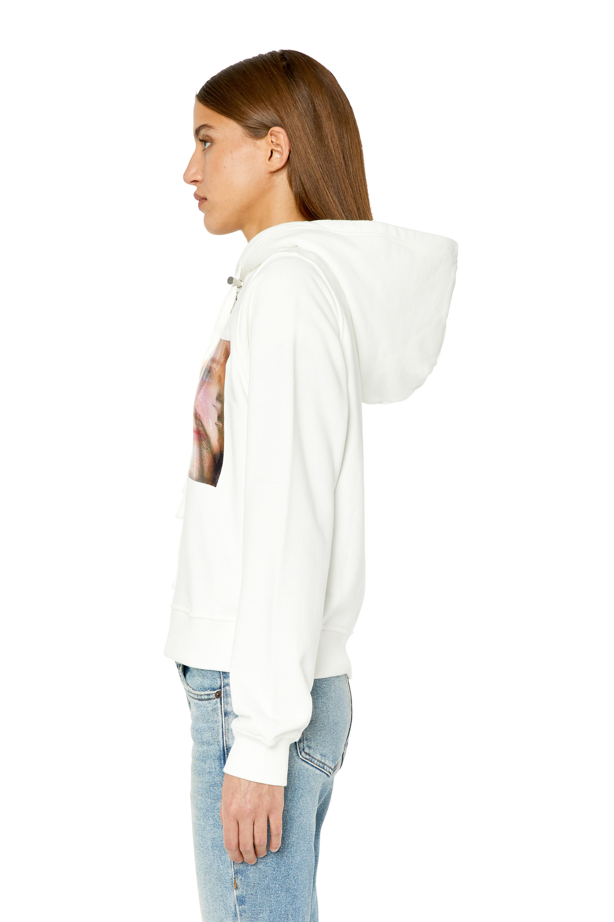 DUNO PEGGIE ホワイト　42 F-REGGY-DROOD Woman: Hoodie with printed foil panel | Diesel