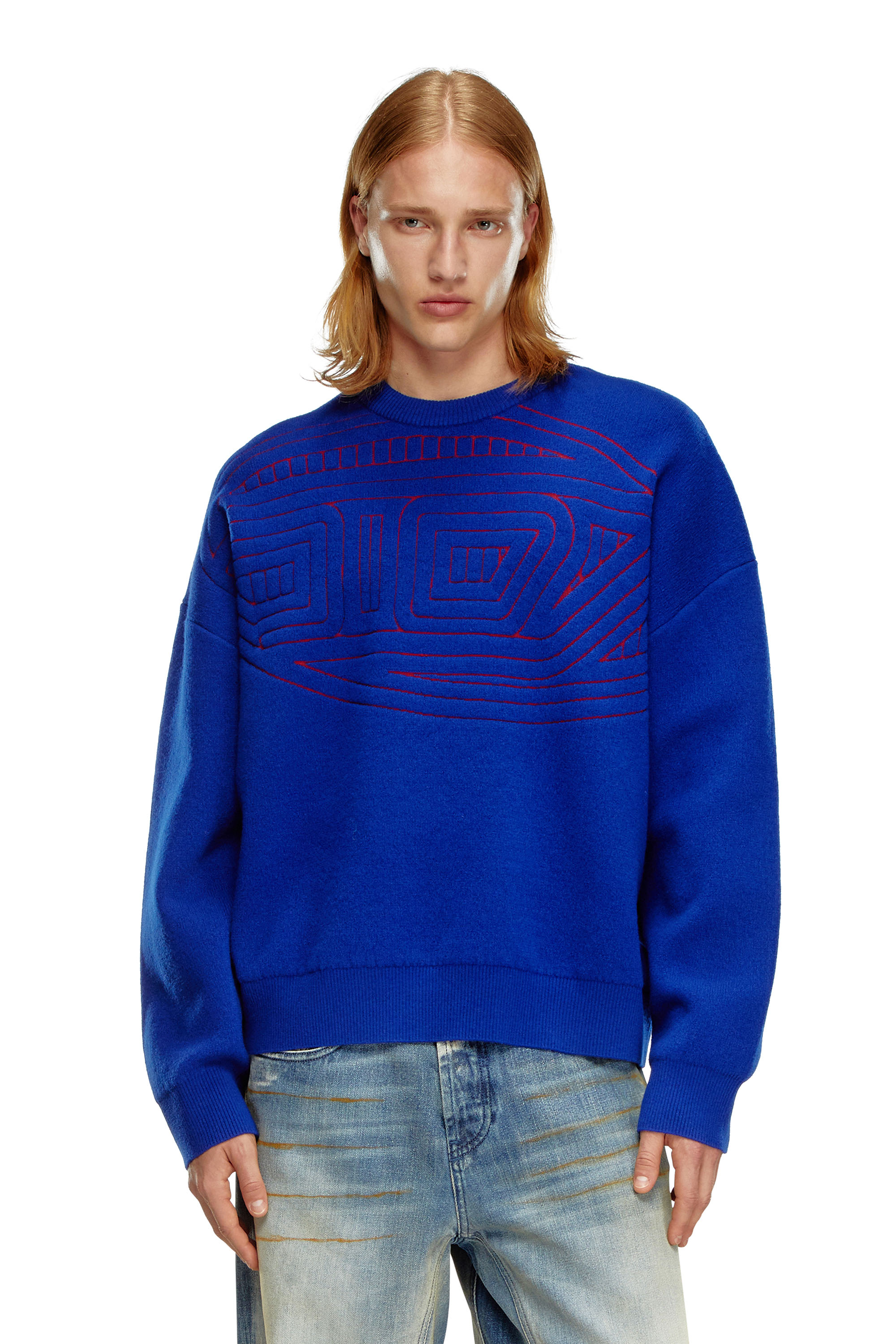 Diesel - K-RATIO, Male's Wool-blend jumper with graphic logo in Blue - 1