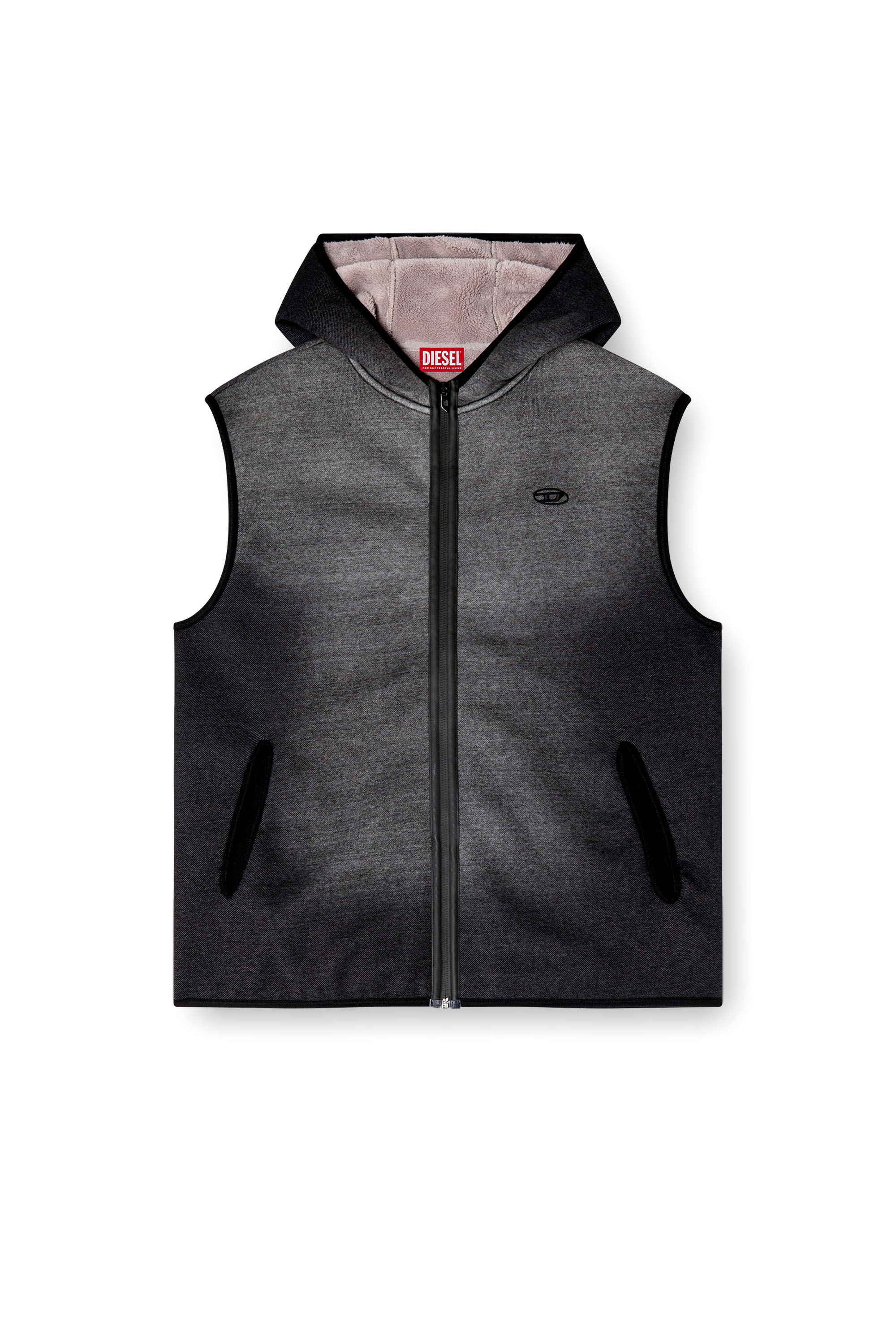 Diesel - S-HAKY, Unisex's Hooded vest in denim-effect jacquard in Black - 2