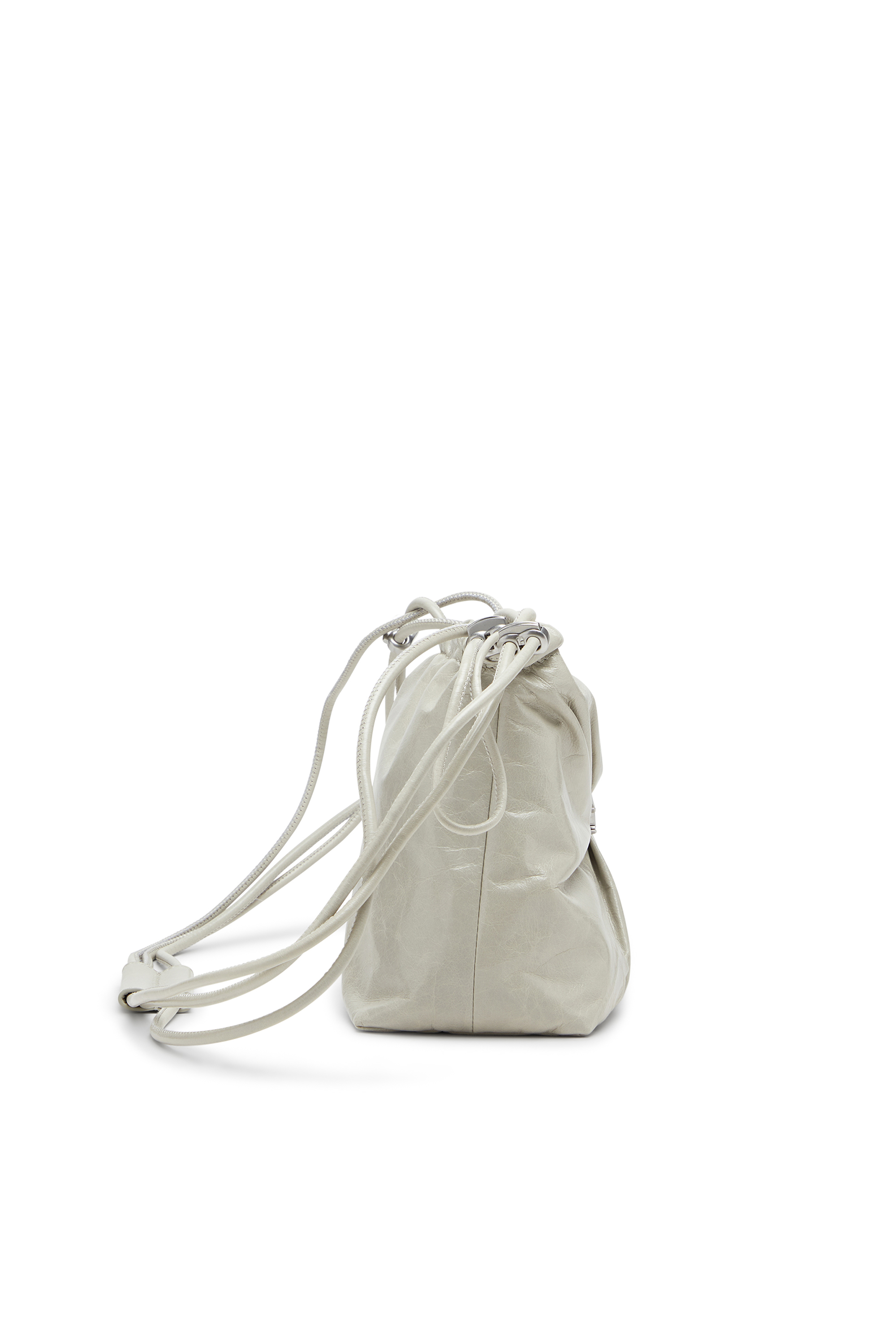 Women's Scrunch-D-Bucket bag in shiny wrinkled leather | White