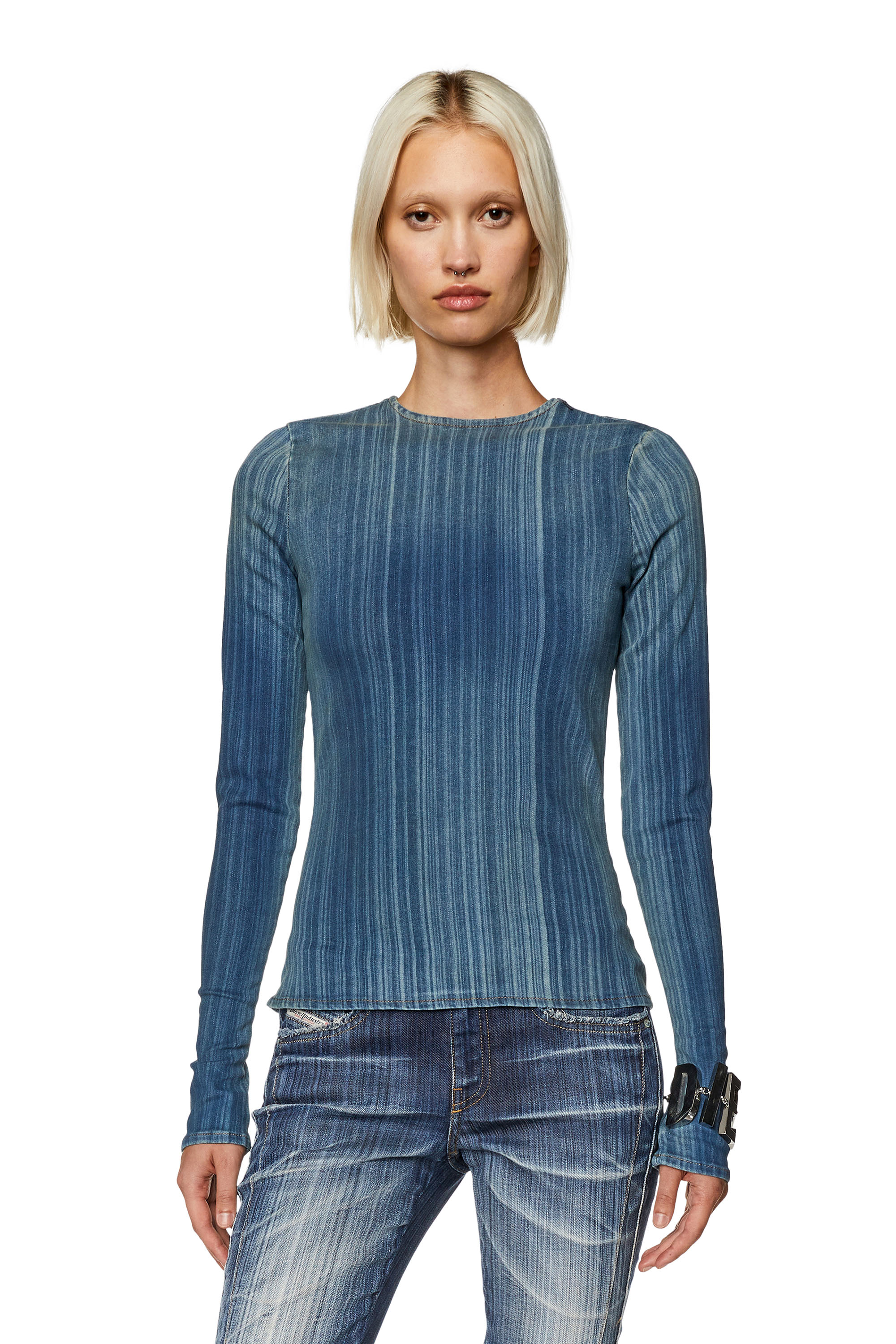 Diesel - DE-BOB-FSD1, Top en denim con fit de segunda piel Mujer in Azul marino - 3