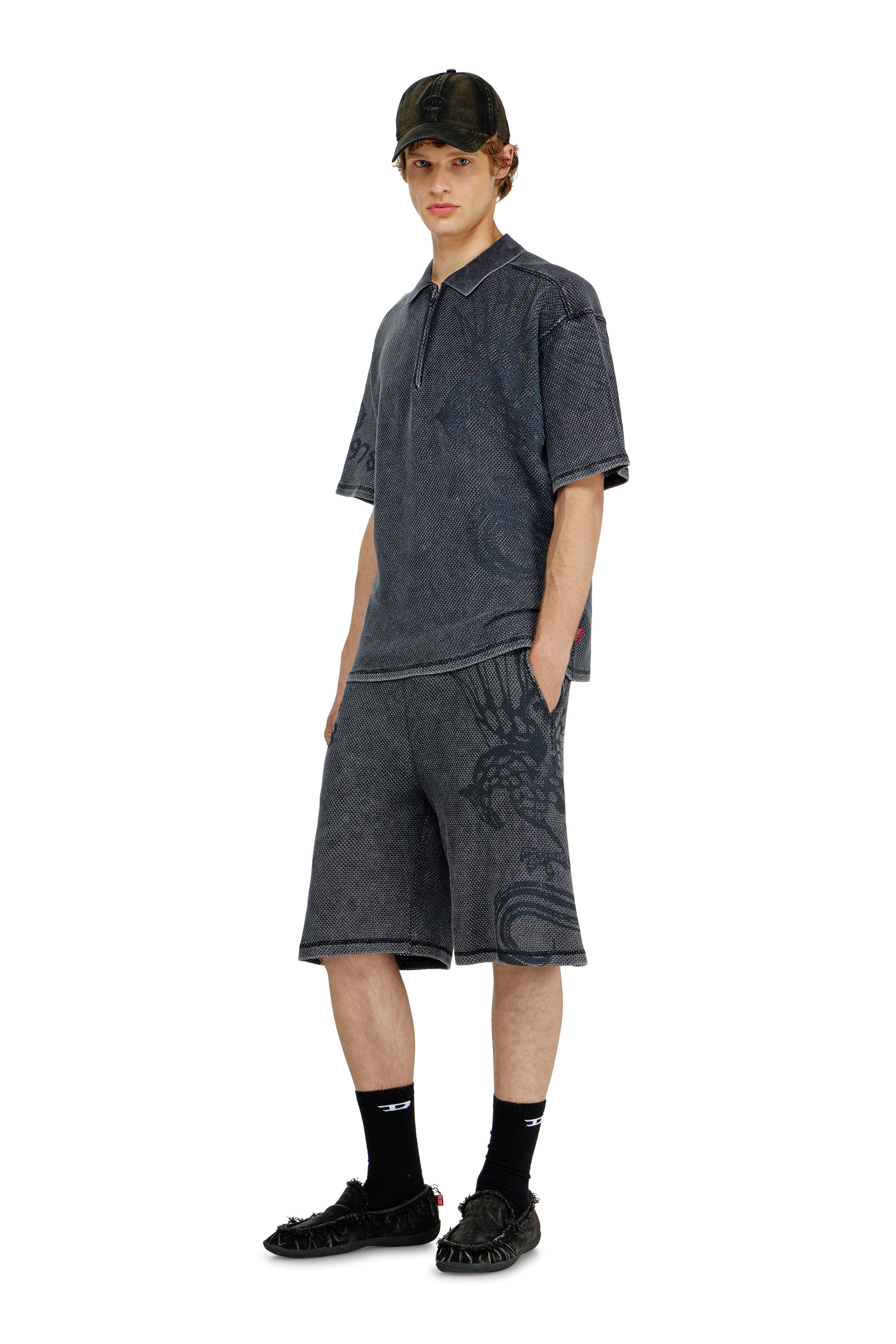 Diesel - T-ERRY-ZIP, Polo de jacquard mesh con estampado Phoenix Hombre in Gris - 3