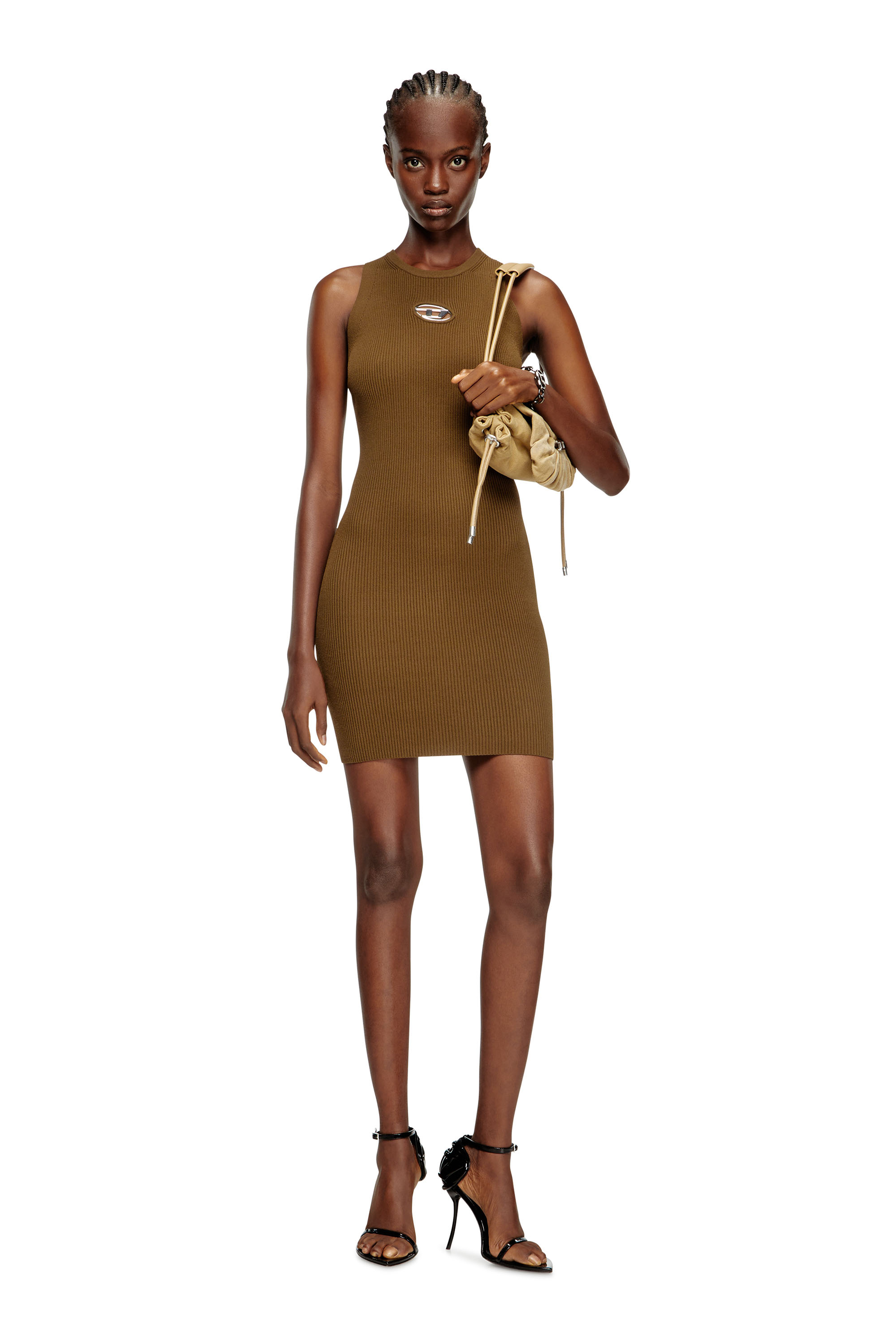 Diesel - M-CADDIX, Female's Ribbed knit sleeveless dress in Brown - 1
