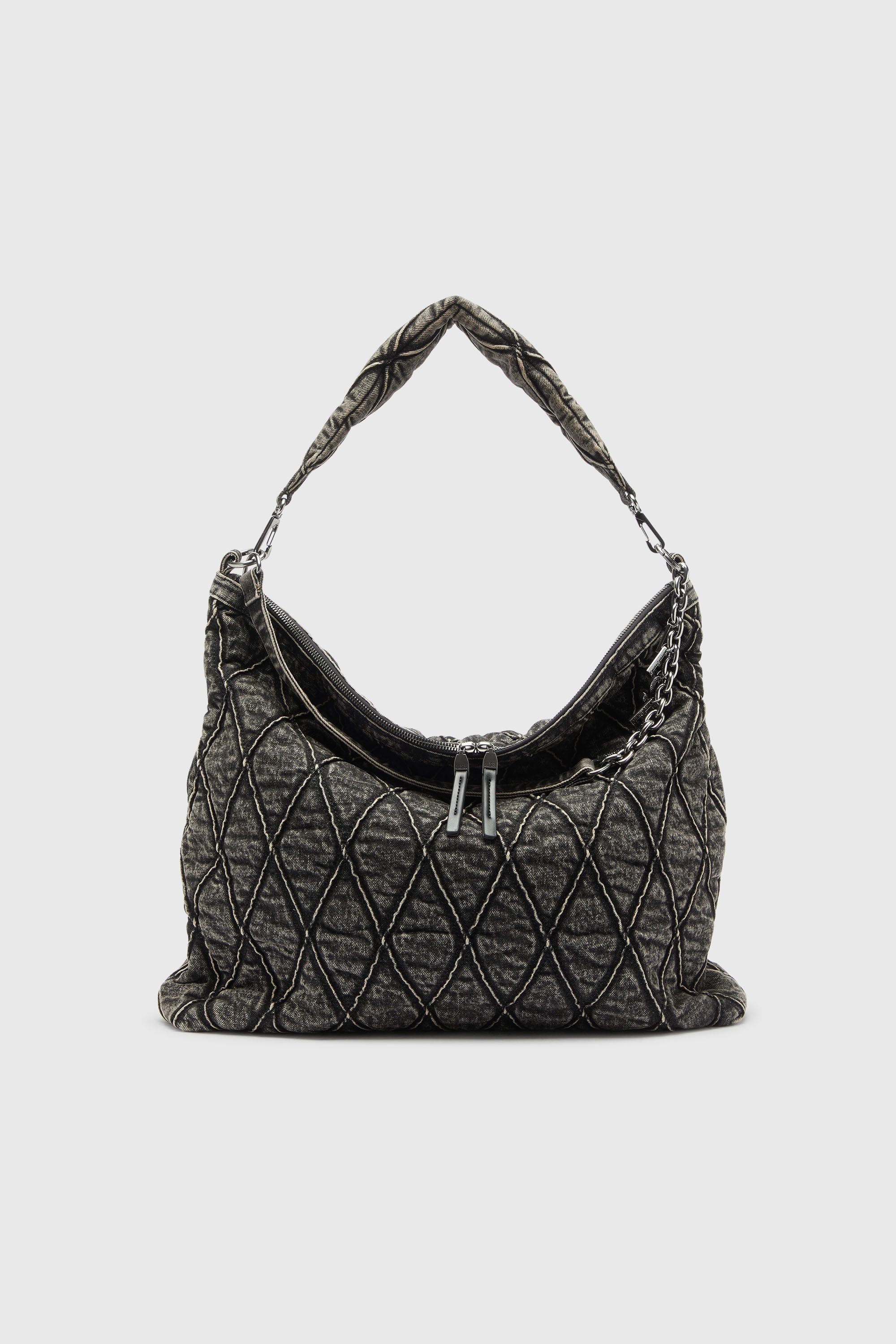 Diesel - CHARM-D HOBO, Woman's Charm-D - Hobo bag in acid-wash quilted denim in Dark grey - 1