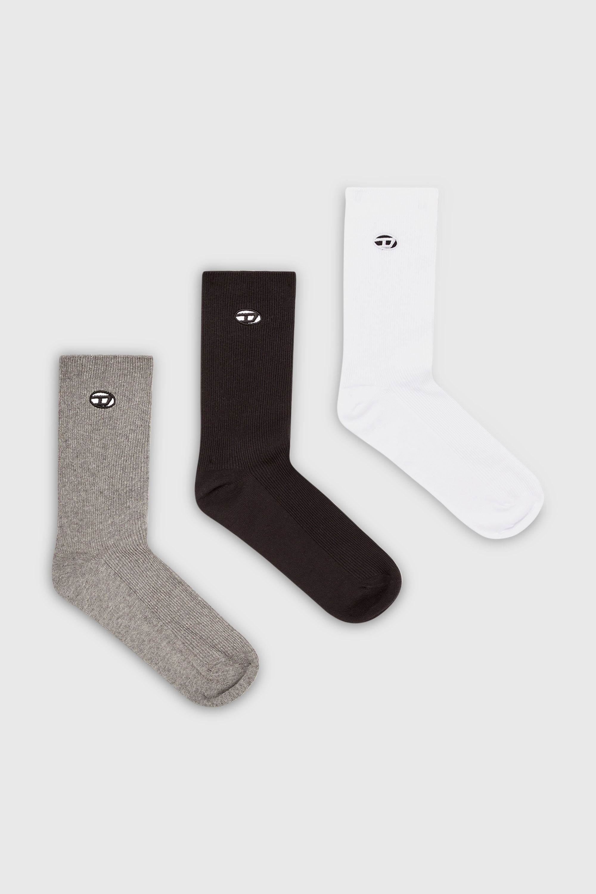 Diesel - SKM-D-OVAL, Male's Three-pack of cotton socks with Oval D embroidery in Grey/White - 1
