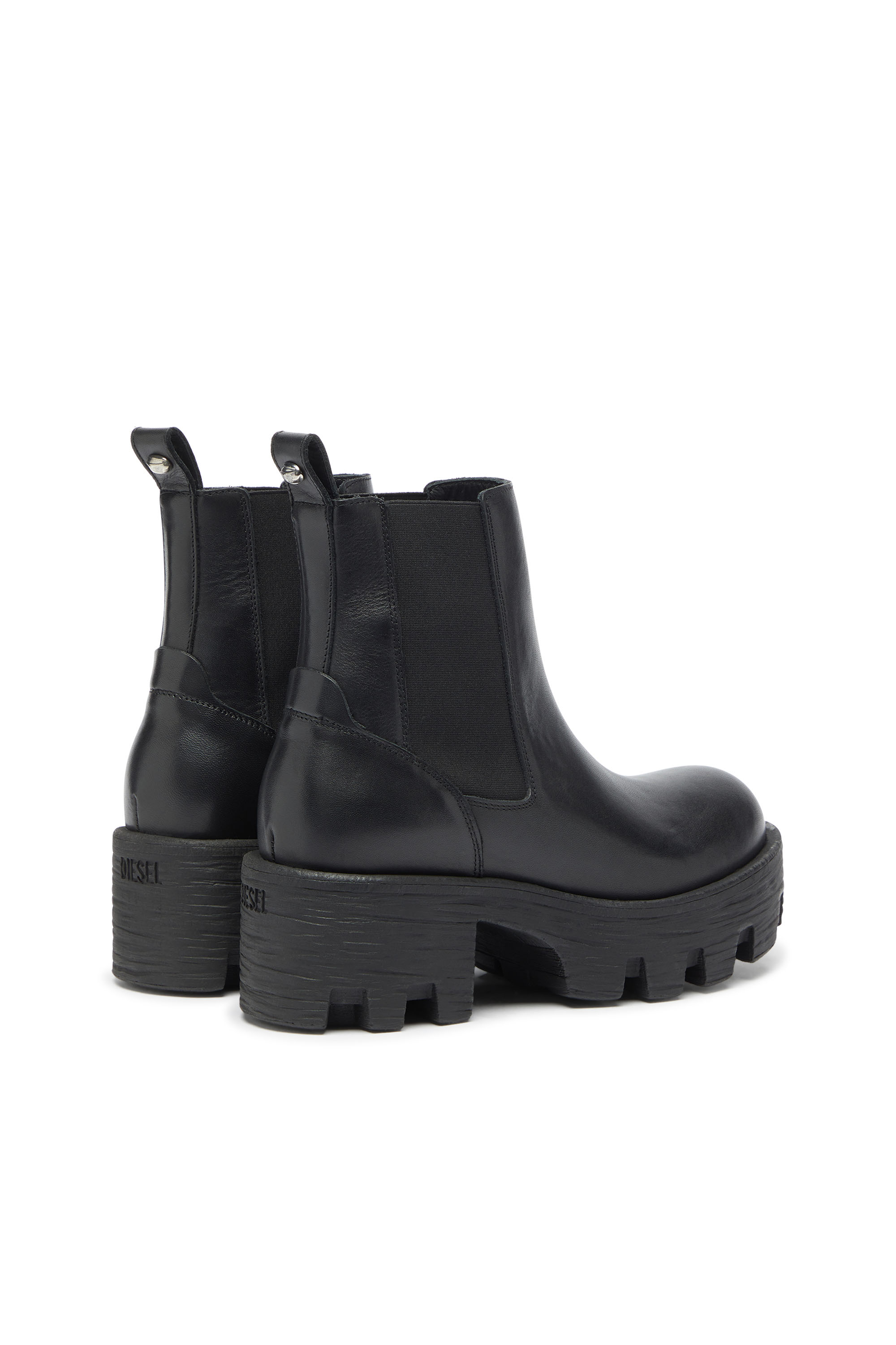 Diesel - D-HAMMER CHUNKY W, D-Hammer - Bottines Chelsea en cuir avec semelle crant&eacute;e Femme in Noir - 3