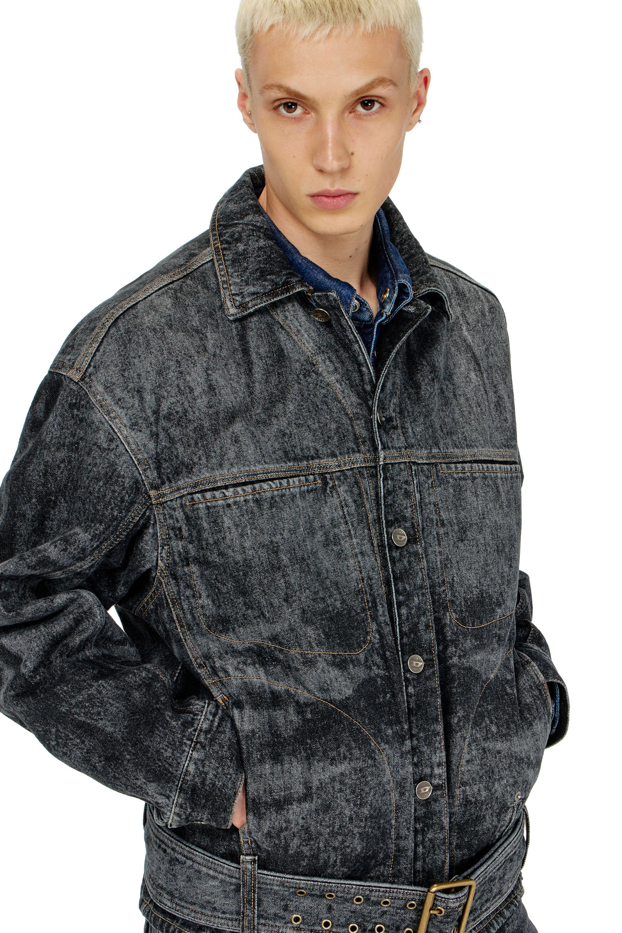 ⭐︎chiili Denim Jacket Men's Biker-inspired denim jacket | Grey | Diesel US