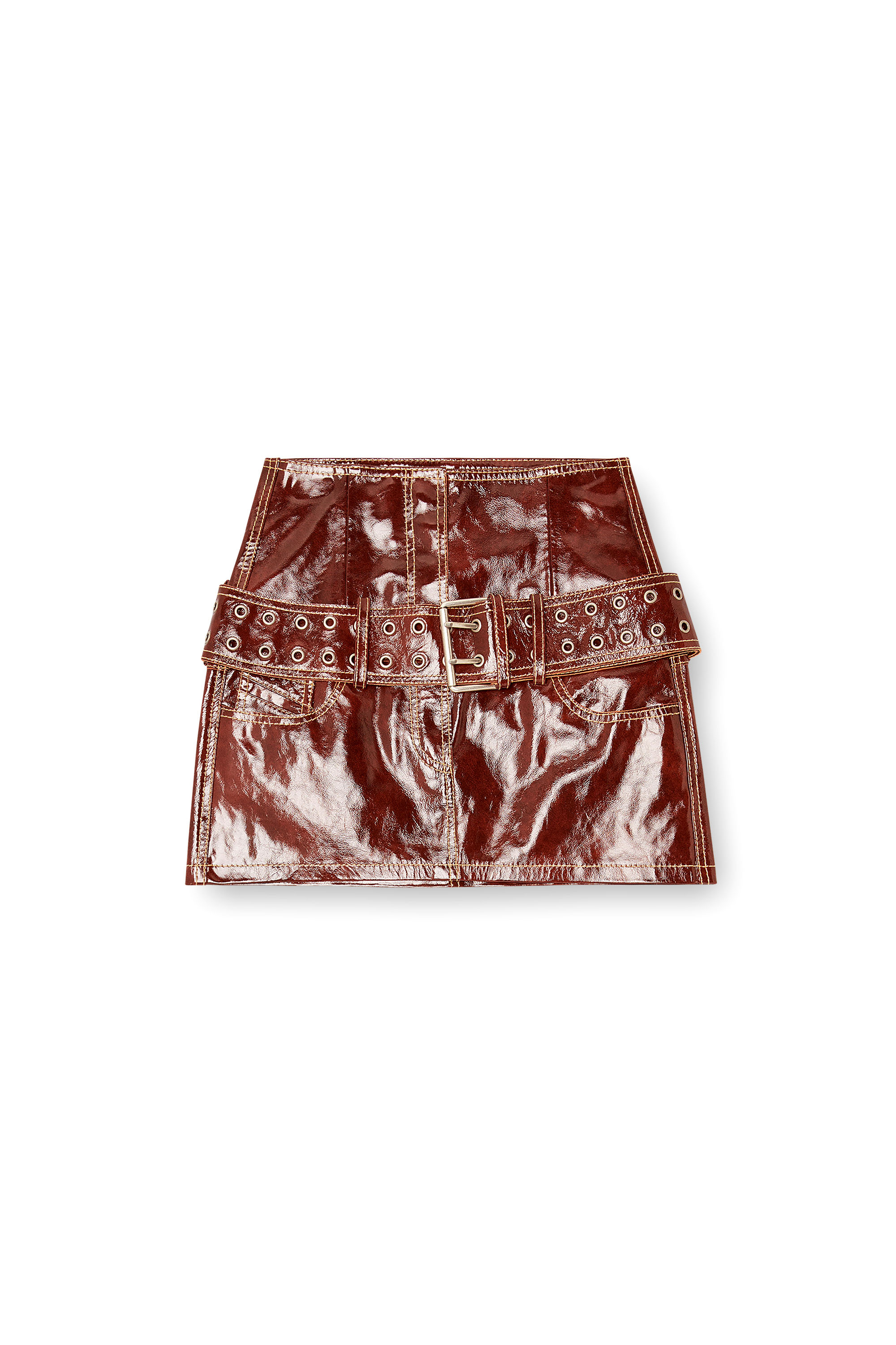 Diesel - L-EVANT, Female's Patent-leather miniskirt with belt in null - 2