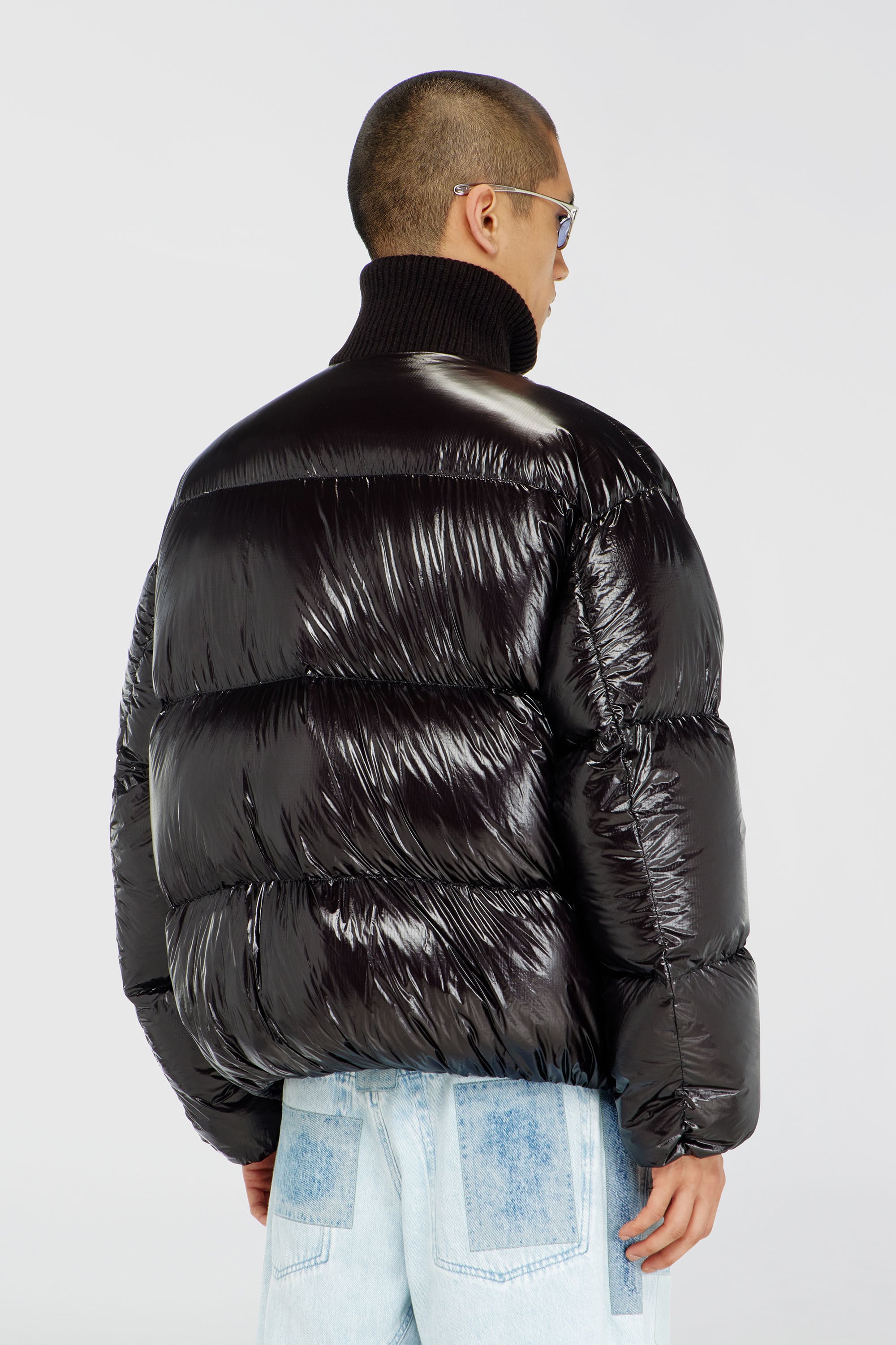Diesel - W-RIBB, Male's Down puffer jacket in ripstop with ribbed collar in Black - 5